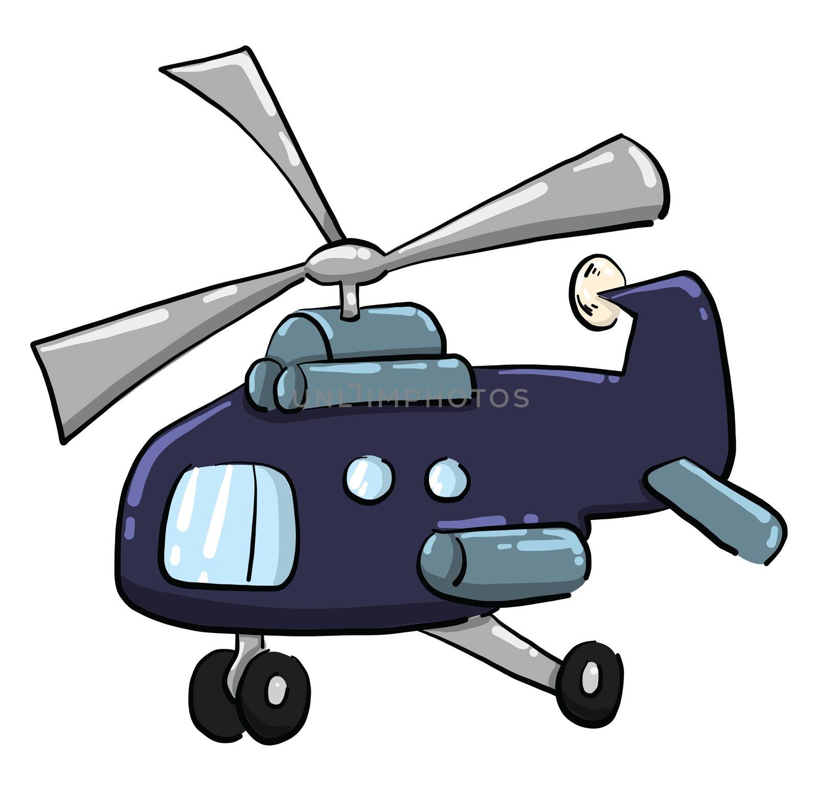 Blue flying helicopter , illustration, vector on white backgroun by Morphart