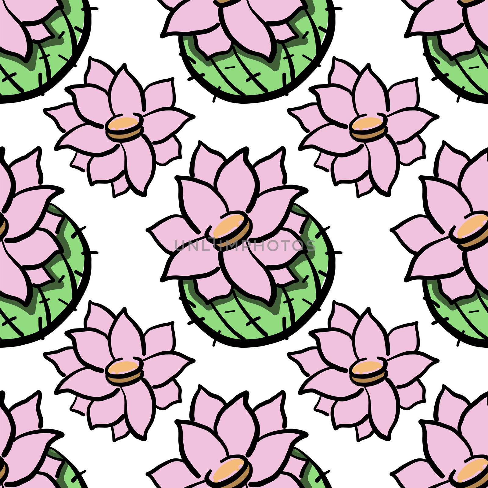 Cactus with flowers pattern , illustration, vector on white back by Morphart