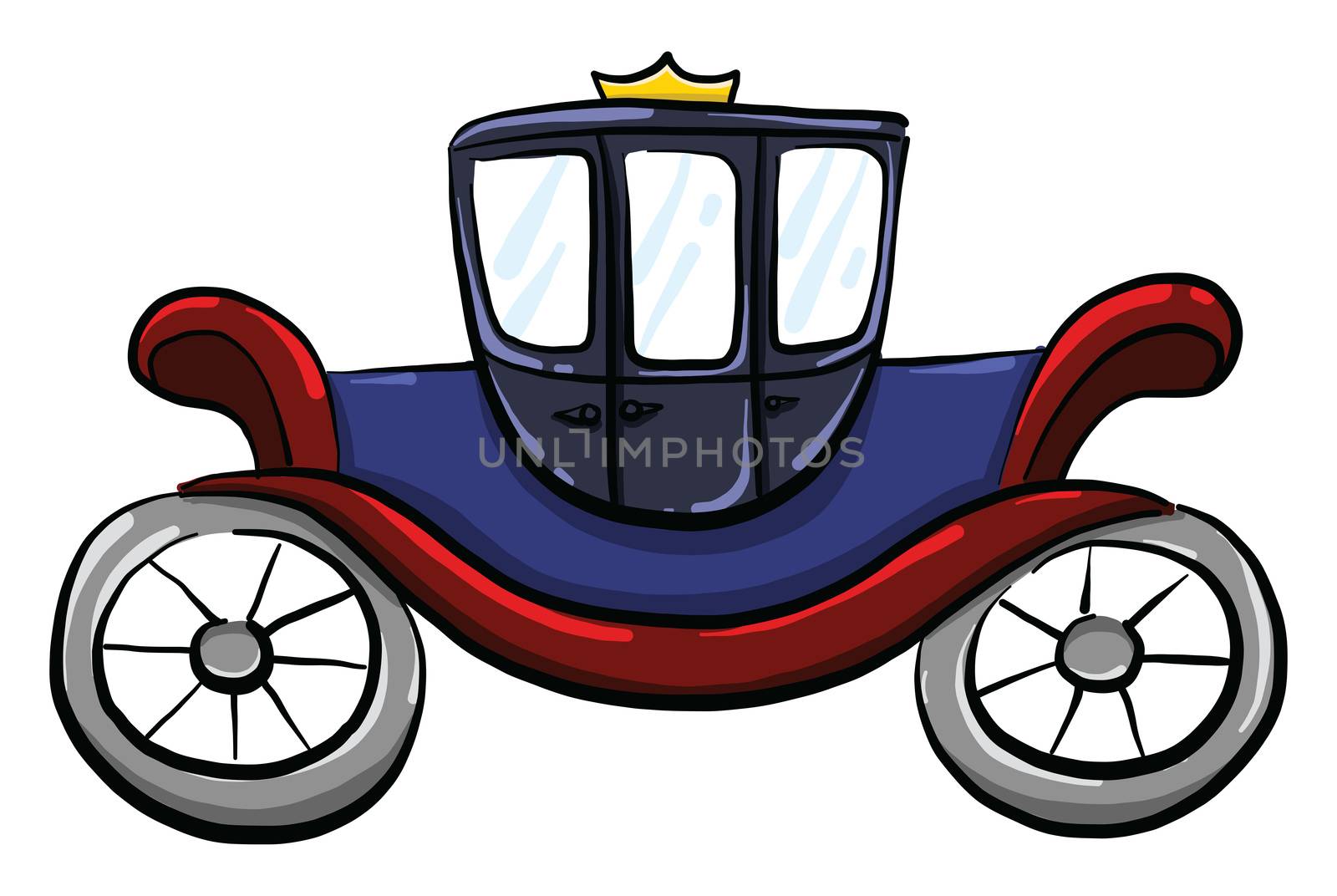 Blue coach for horses , illustration, vector on white background by Morphart