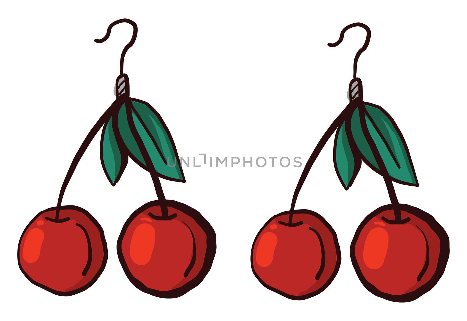 Red cherries earrings , illustration, vector on white background by Morphart