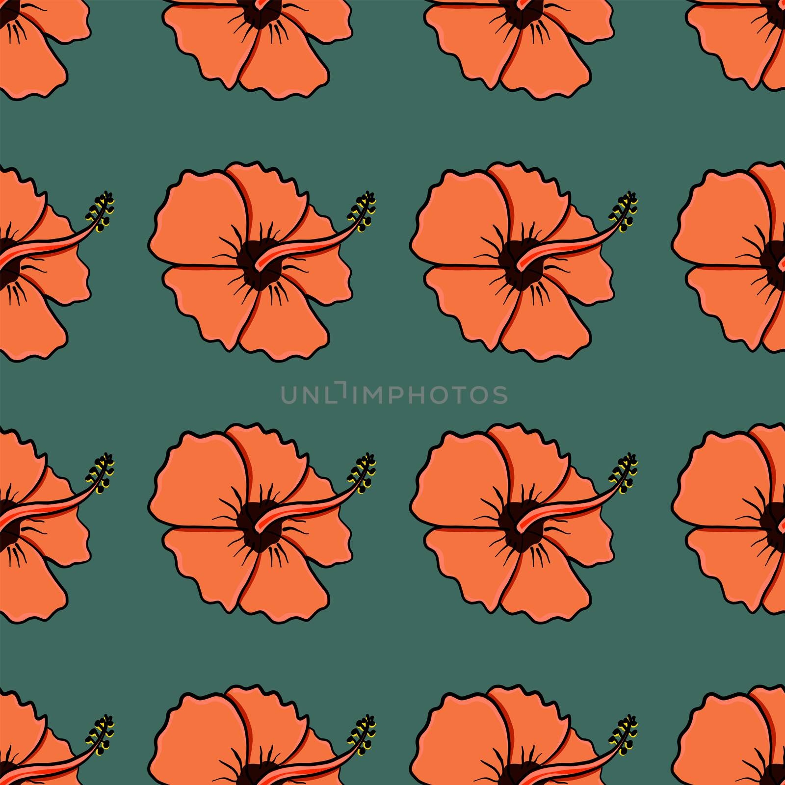 Orange hibiscus pattern , illustration, vector on white background