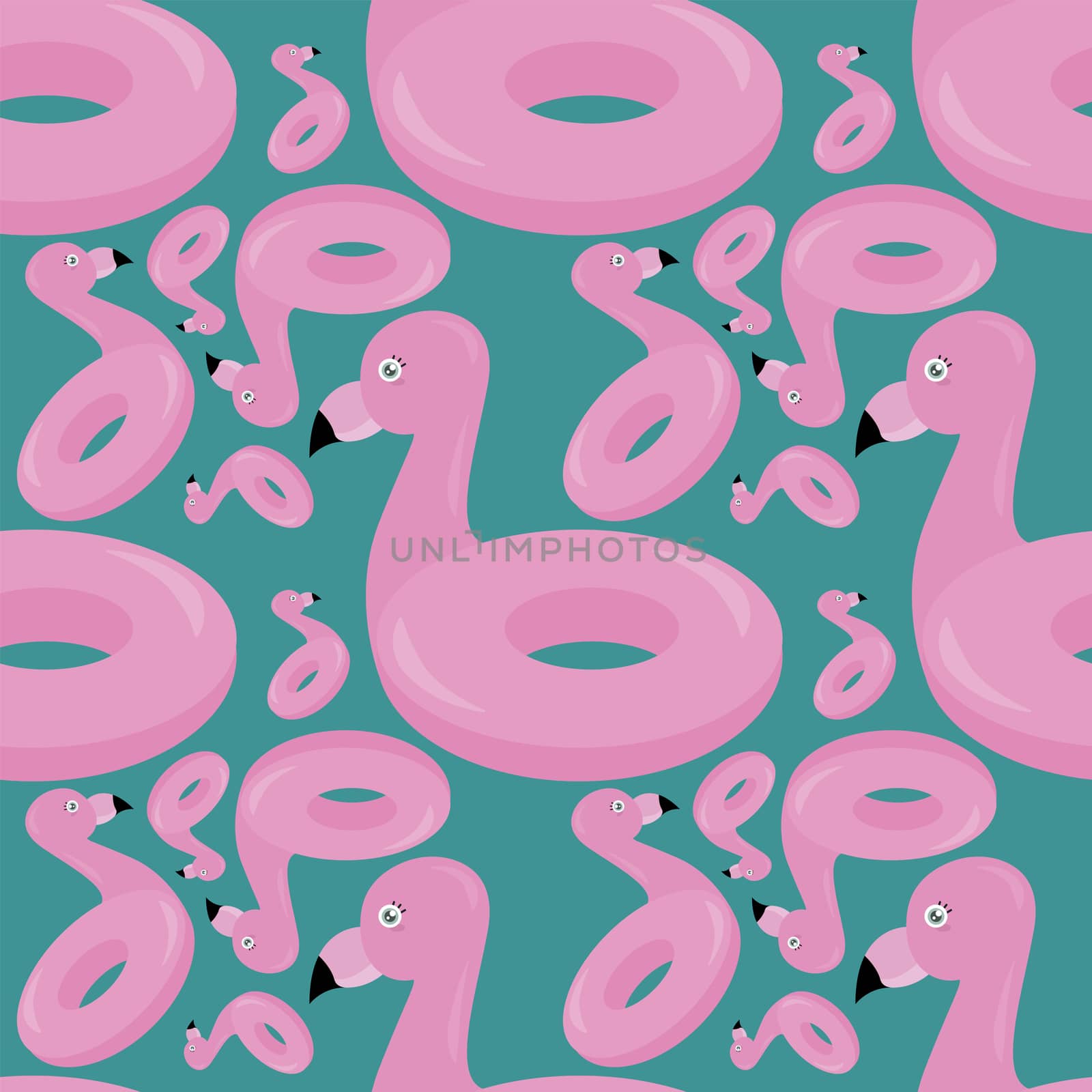 Flamingo lifebouy pattern , illustration, vector on white backgr by Morphart