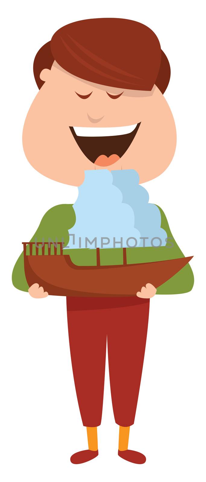 Guy with a wooden ship , illustration, vector on white background