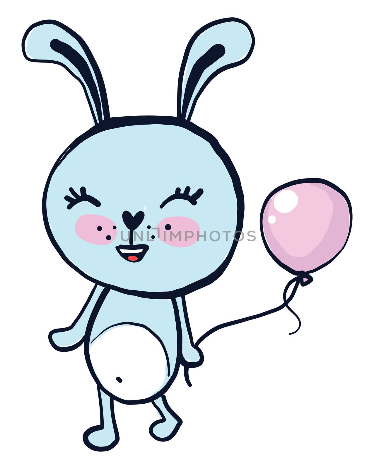 Happy bunny with balloon , illustration, vector on white background