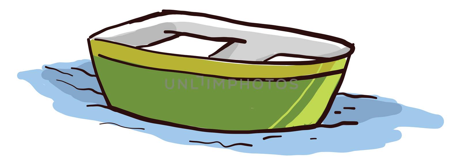 Green small boat , illustration, vector on white background by Morphart