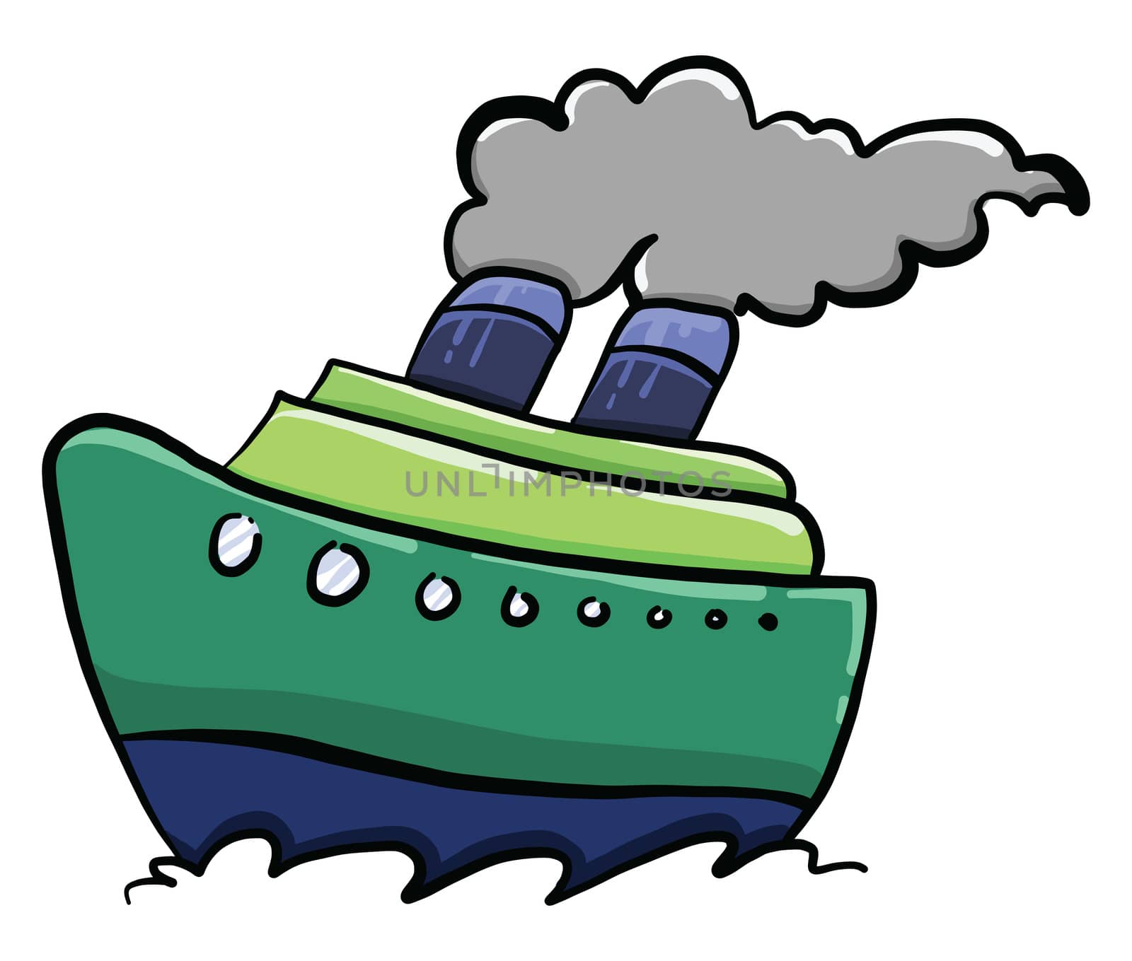 Green ship , illustration, vector on white background