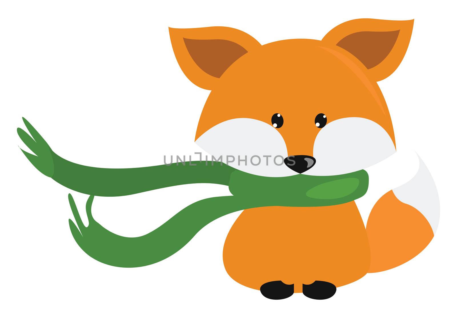 Fox with green scarf , illustration, vector on white background by Morphart