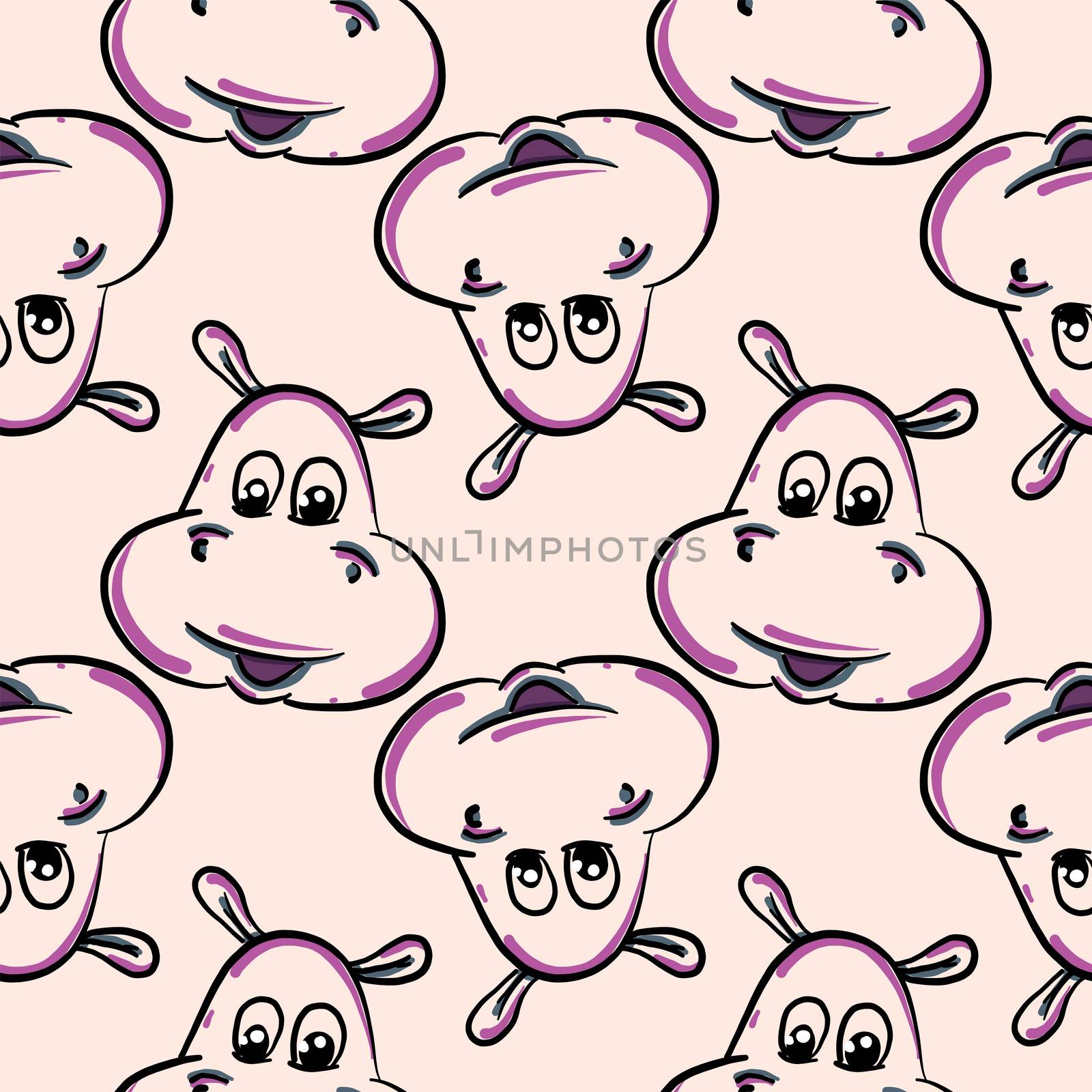 Hippo pattern , illustration, vector on white background by Morphart