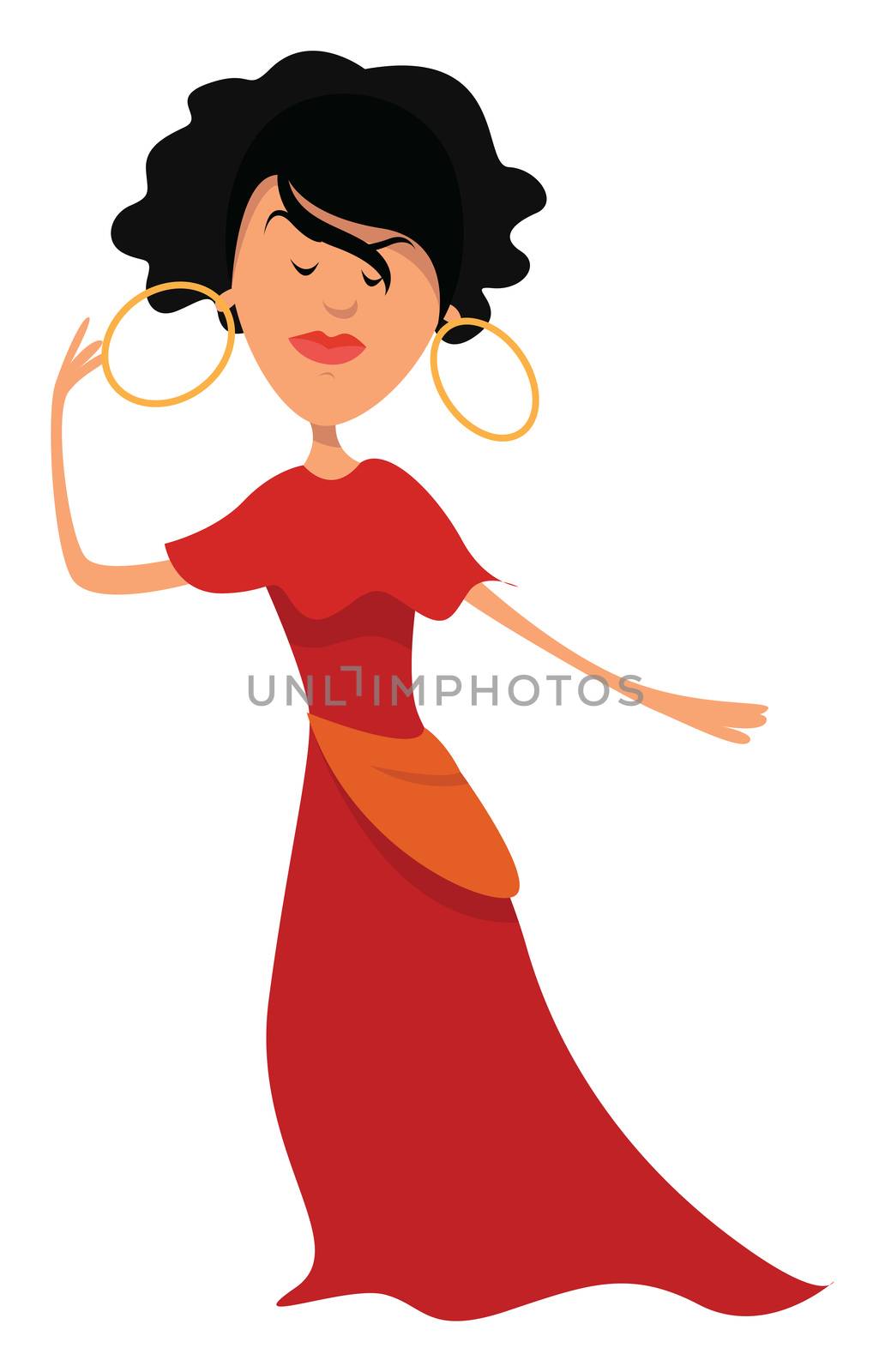 Gypsy in red dress , illustration, vector on white background