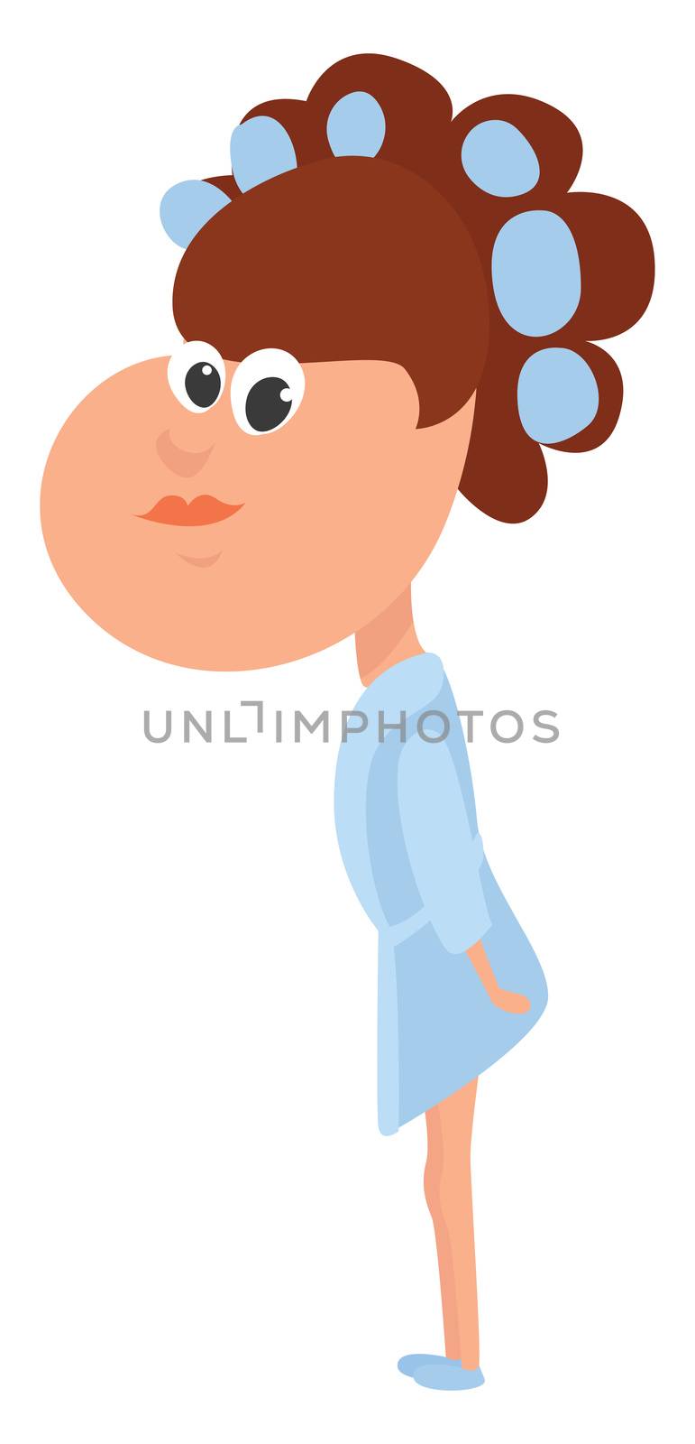 Woman with hair curlers , illustration, vector on white background