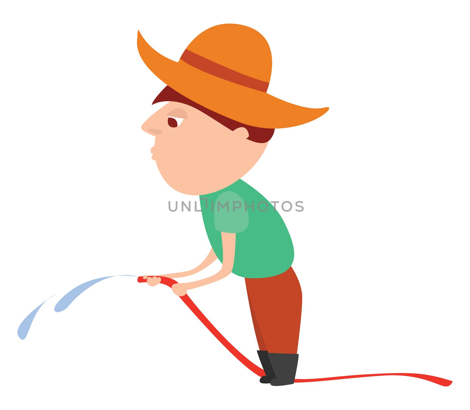 Man holding hose , illustration, vector on white background by Morphart