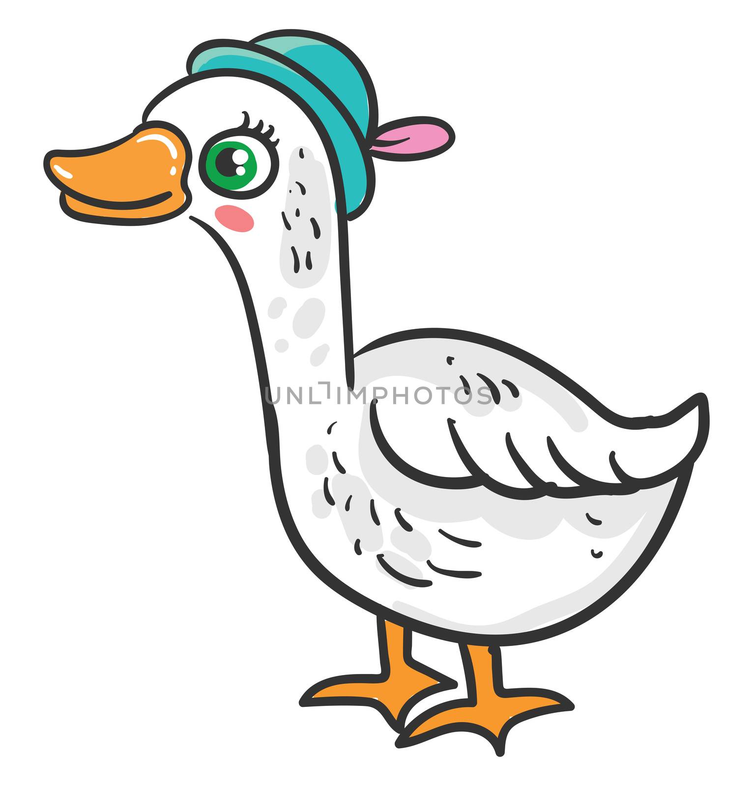 Happy goose with hat , illustration, vector on white background