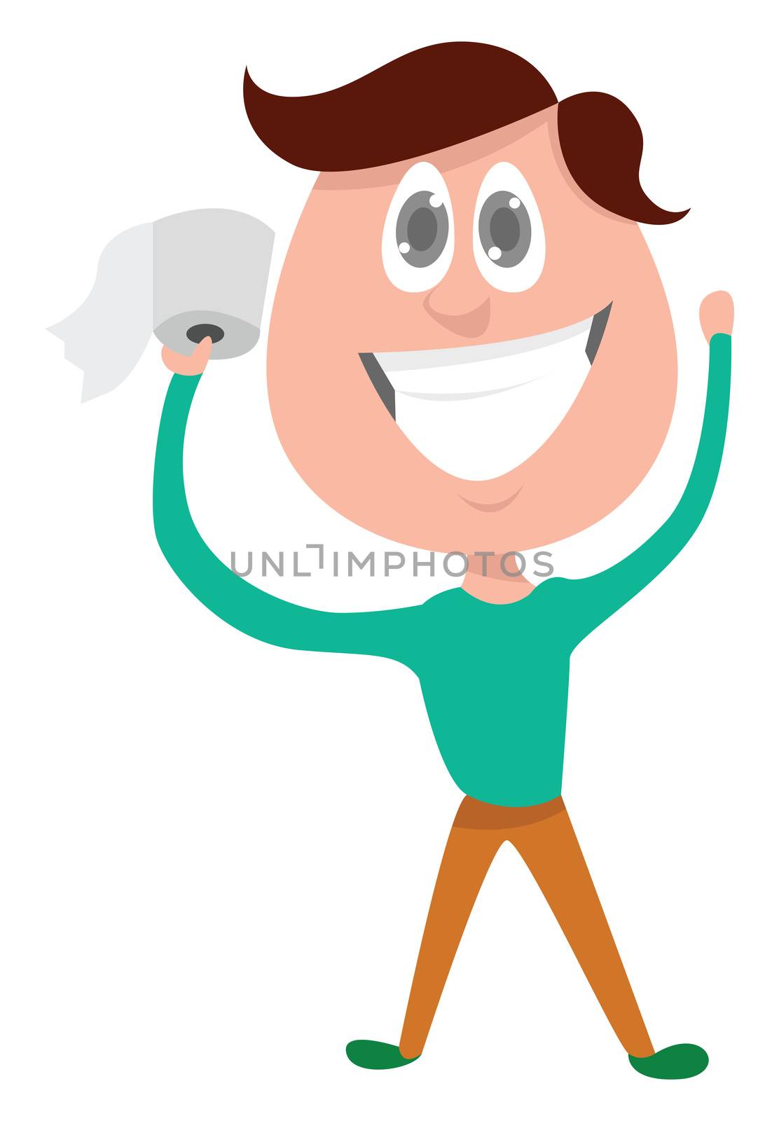 Boy with toilet paper , illustration, vector on white background