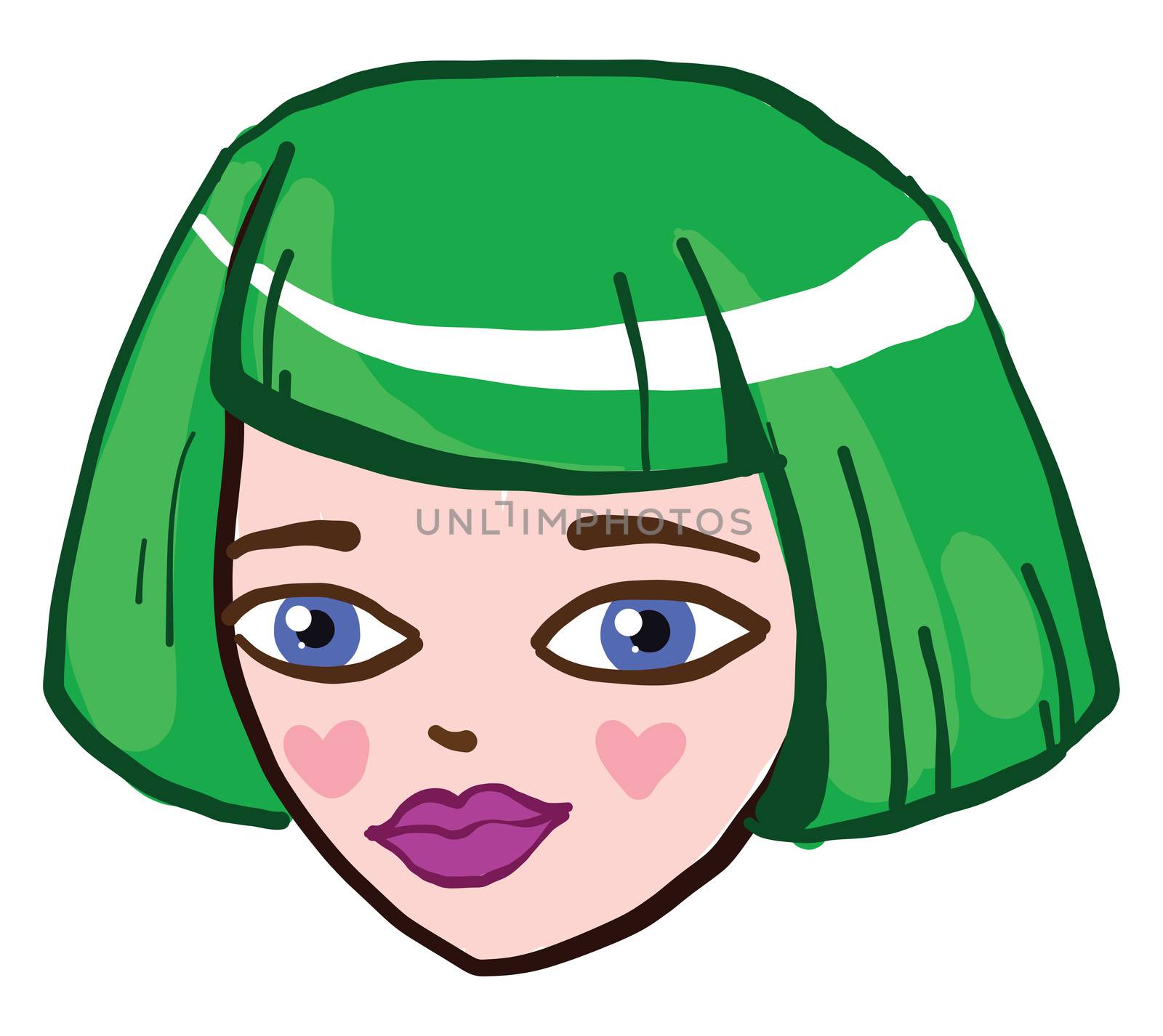 Girl with green hair , illustration, vector on white background by Morphart