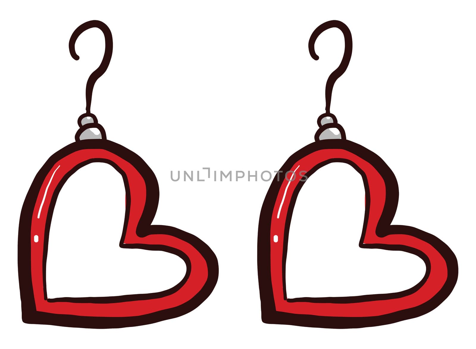 Heart earrings , illustration, vector on white background