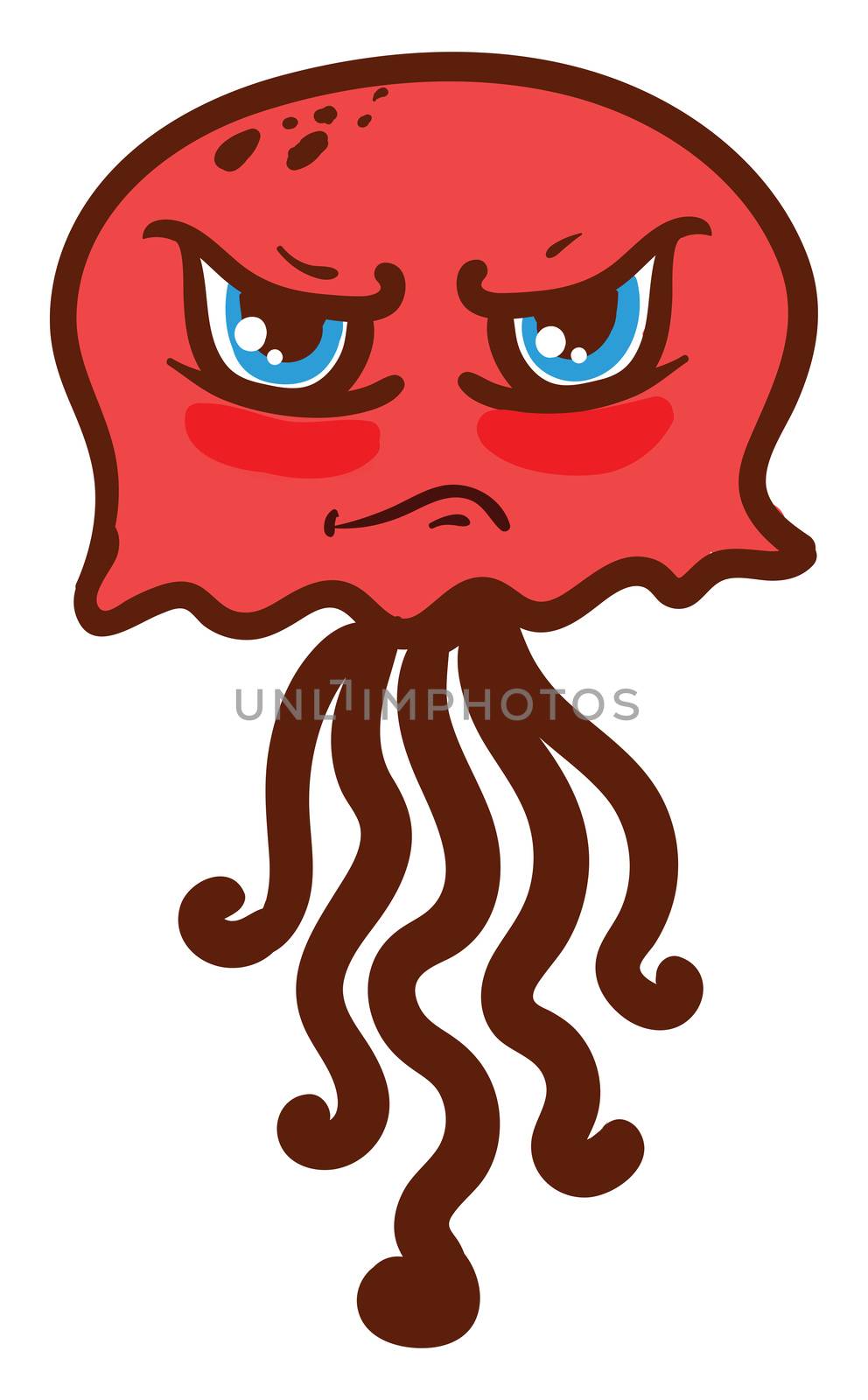 Angry red jellyfish , illustration, vector on white background