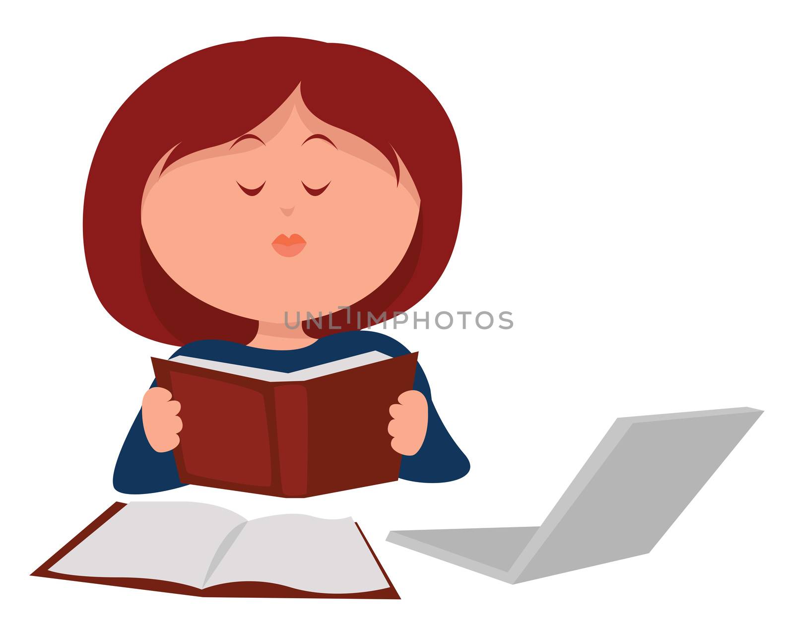 Woman reading book , illustration, vector on white background by Morphart