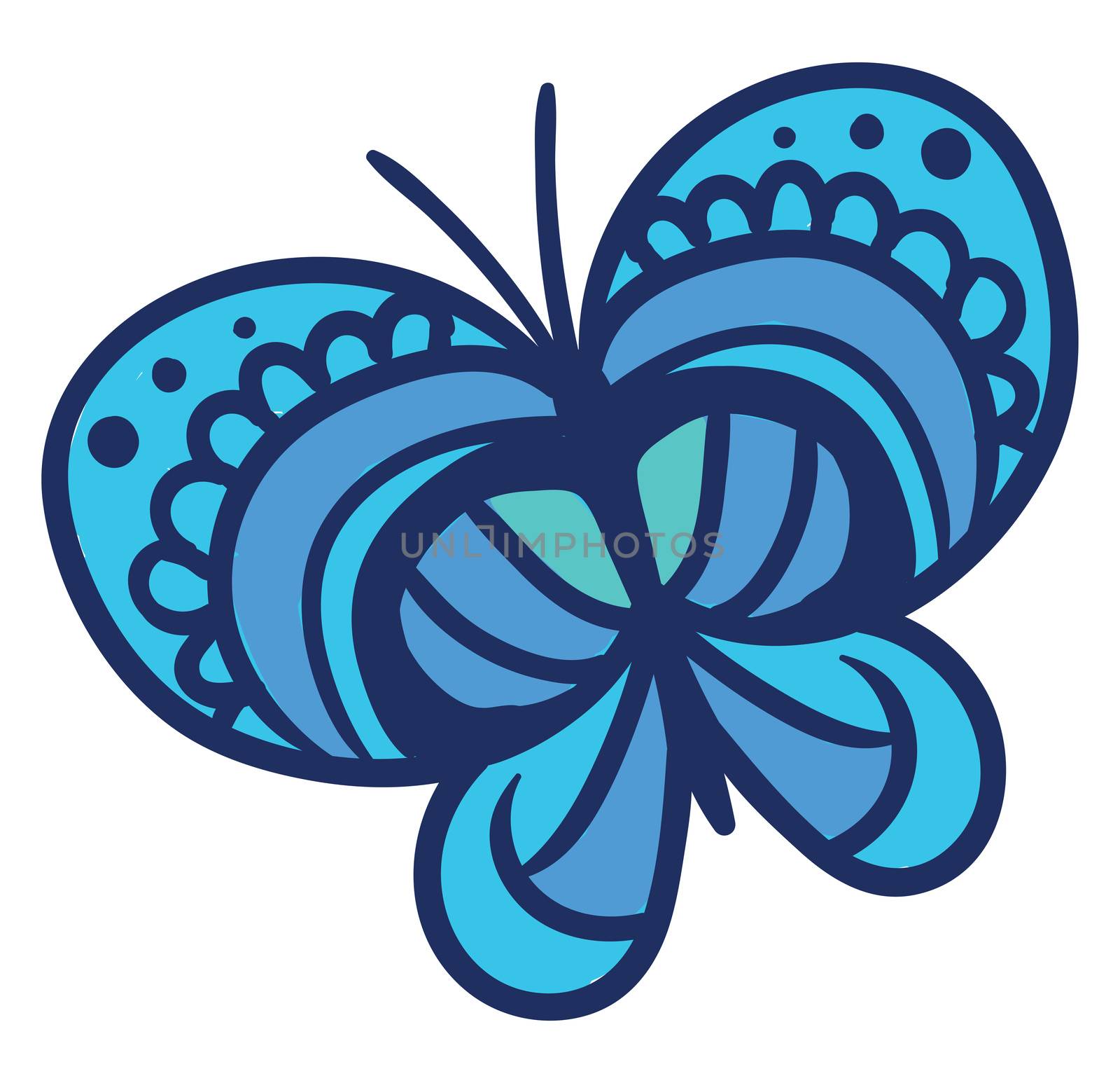 Beautiful blue butterfly , illustration, vector on white backgro by Morphart
