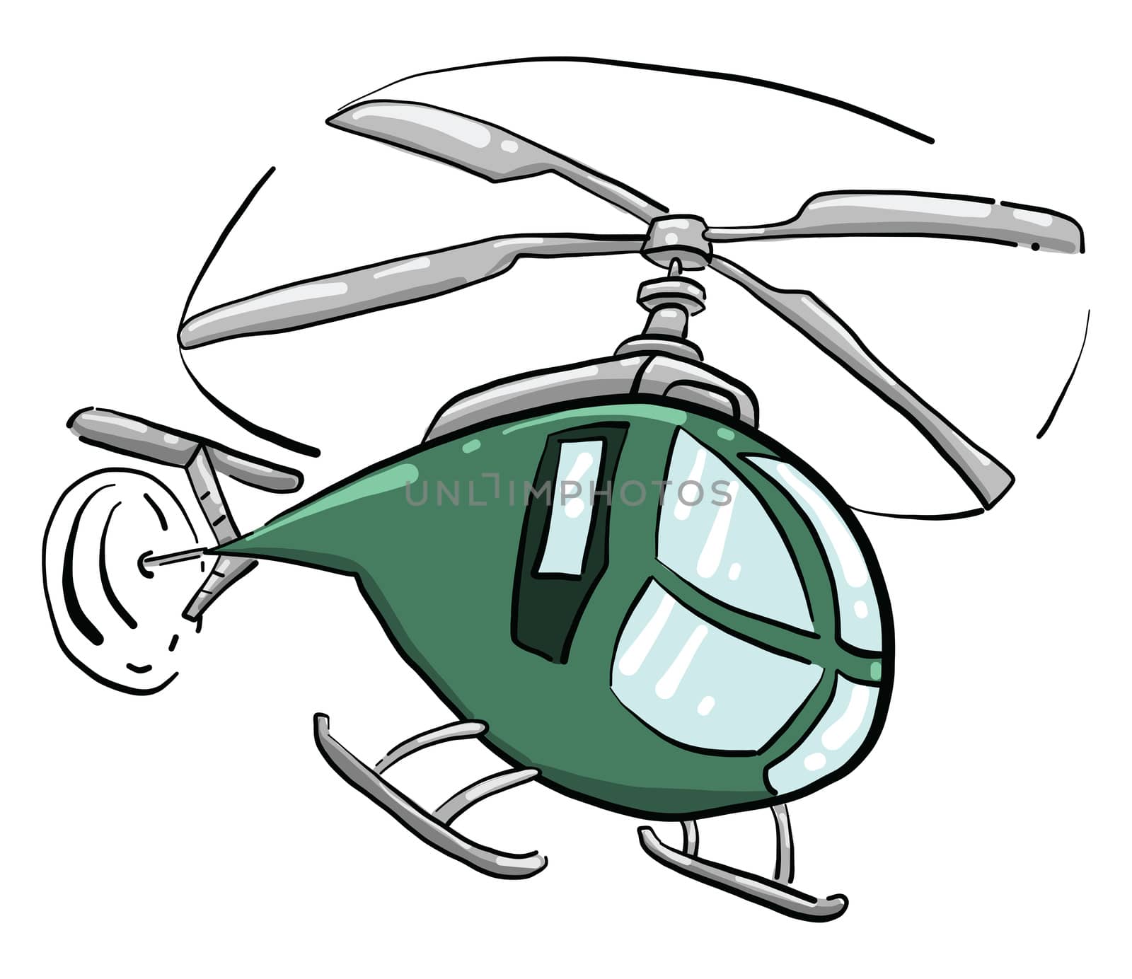 Green helicopter , illustration, vector on white background by Morphart