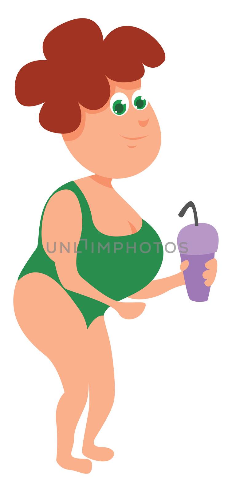 Woman with green swimsuit , illustration, vector on white background