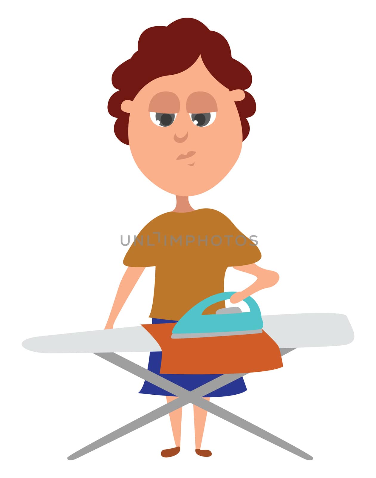 Woman ironing clothes , illustration, vector on white background