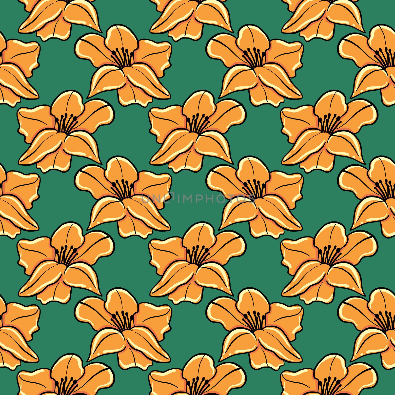 Orange flowers pattern , illustration, vector on white backgroun by Morphart