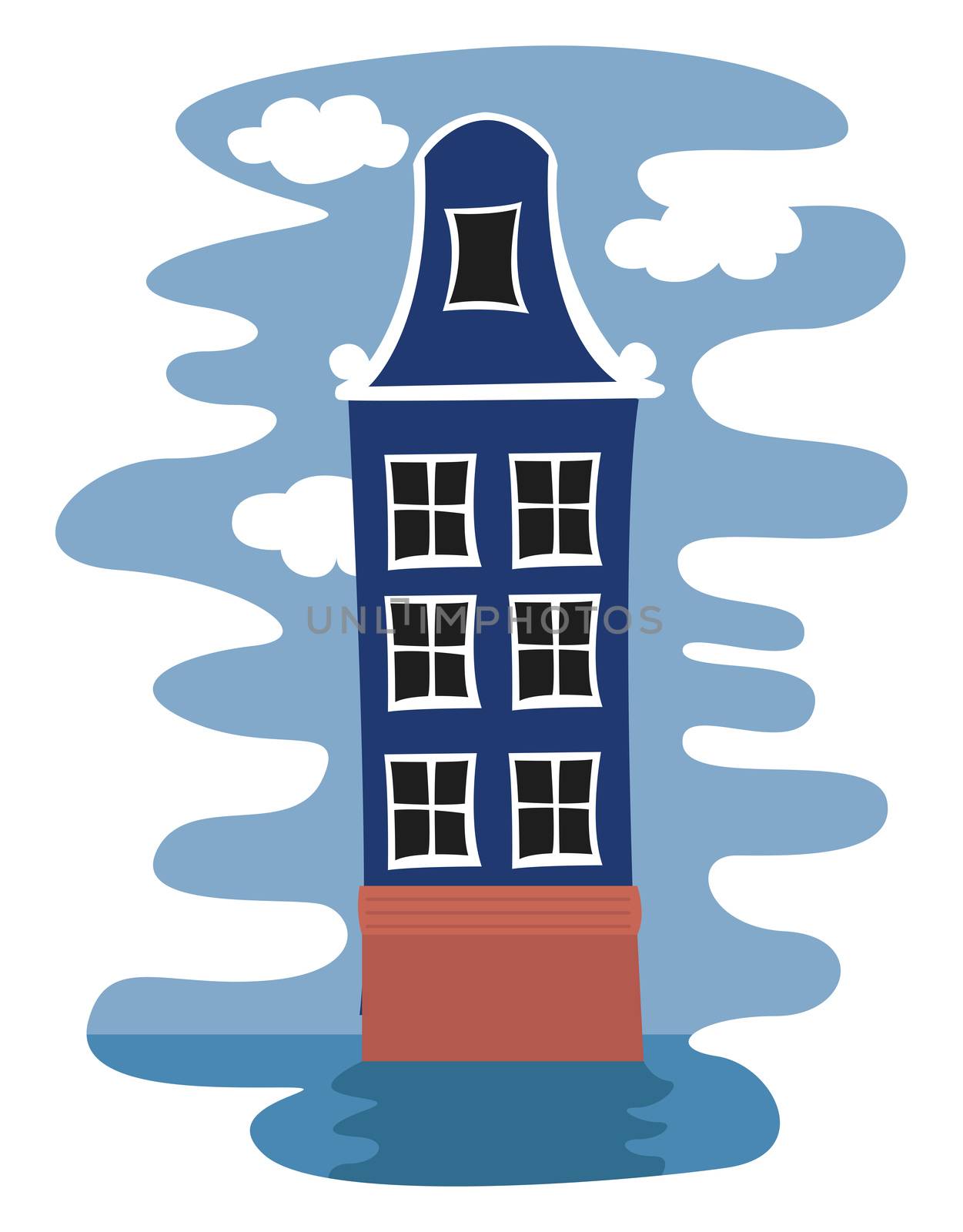 Blue tall house , illustration, vector on white background