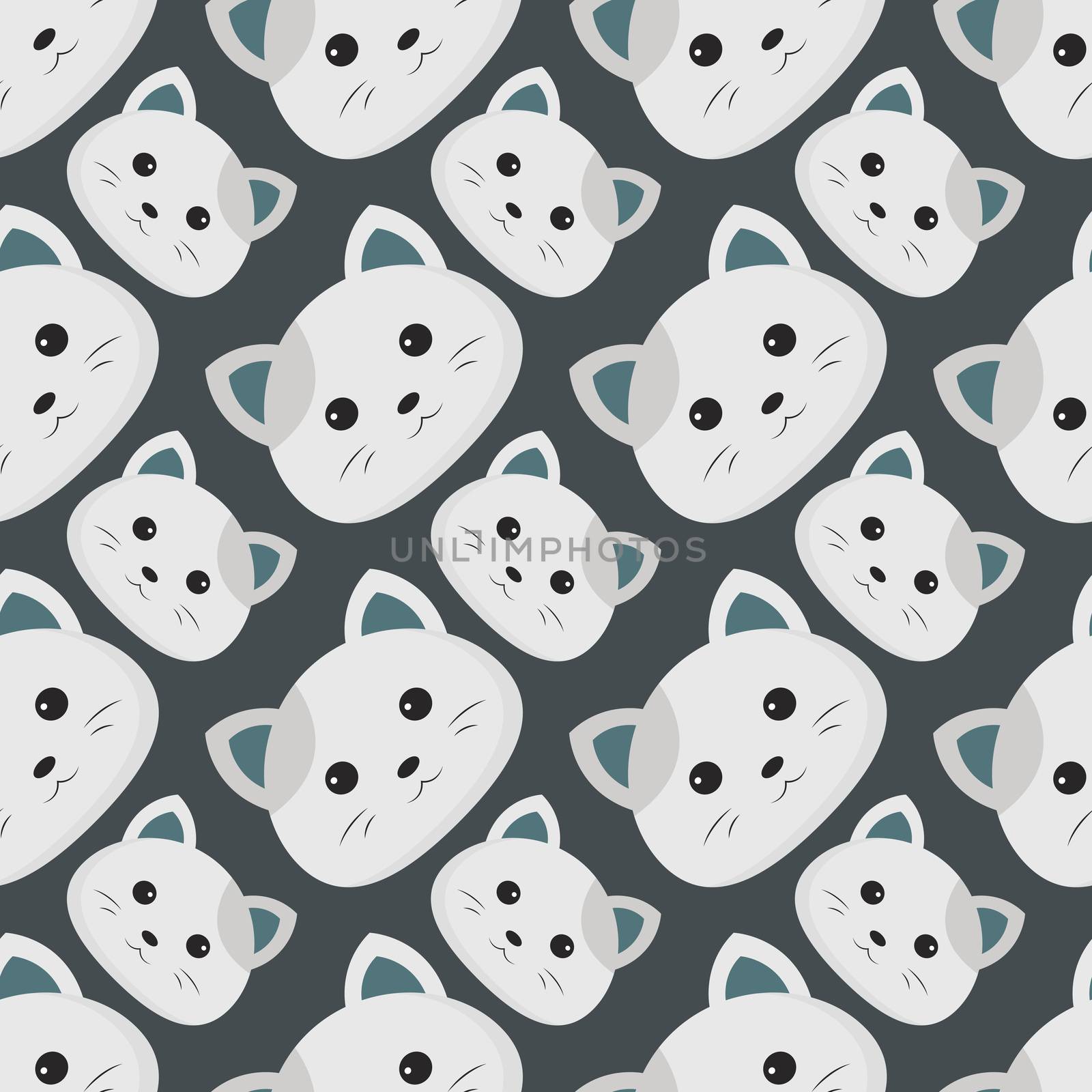 White kitten pattern , illustration, vector on white background by Morphart