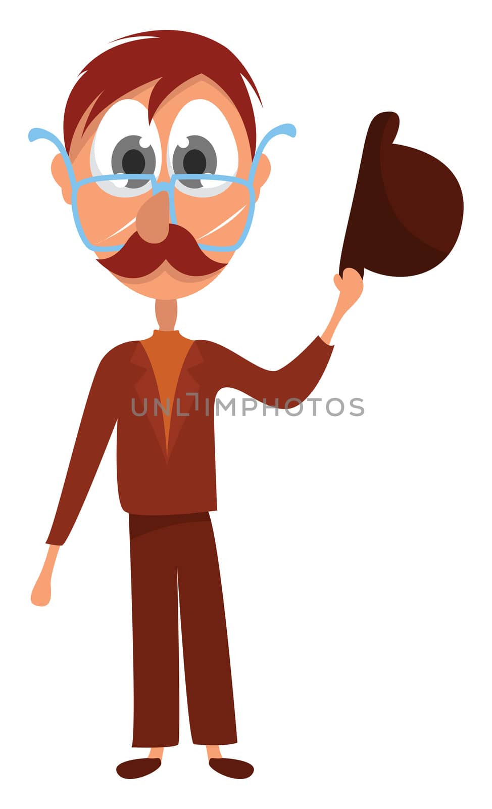 Man with hat and glasses , illustration, vector on white backgro by Morphart
