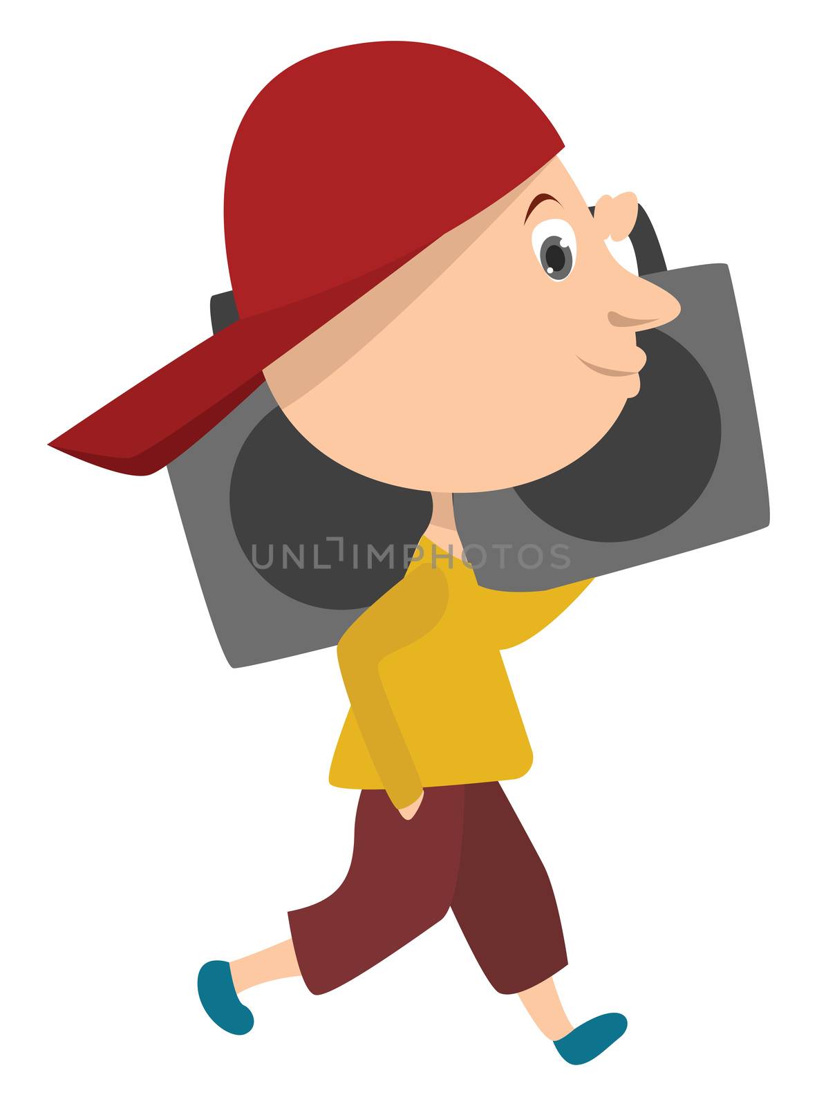 Boy with music player , illustration, vector on white background