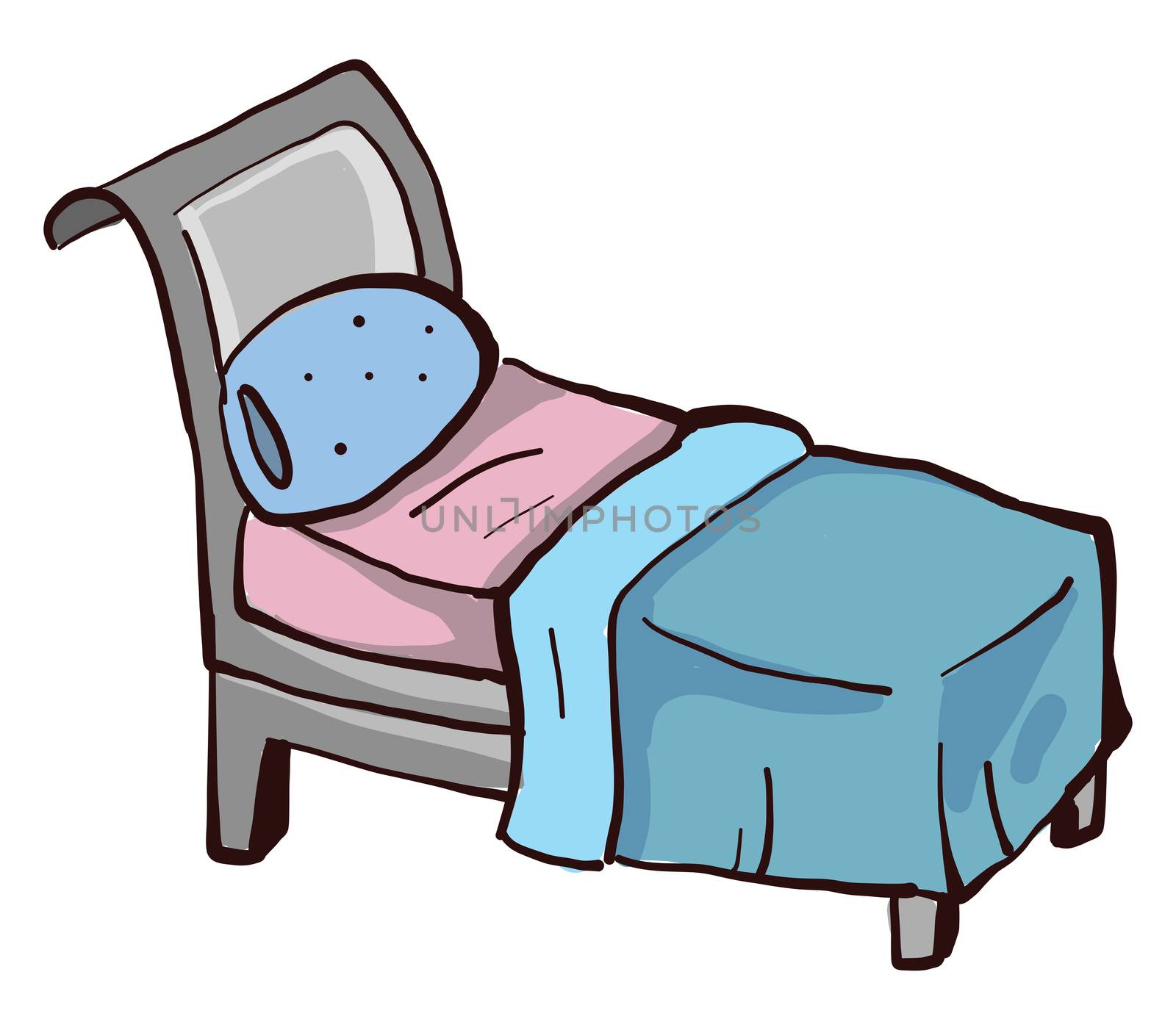 Blue sleeping bed , illustration, vector on white background by Morphart