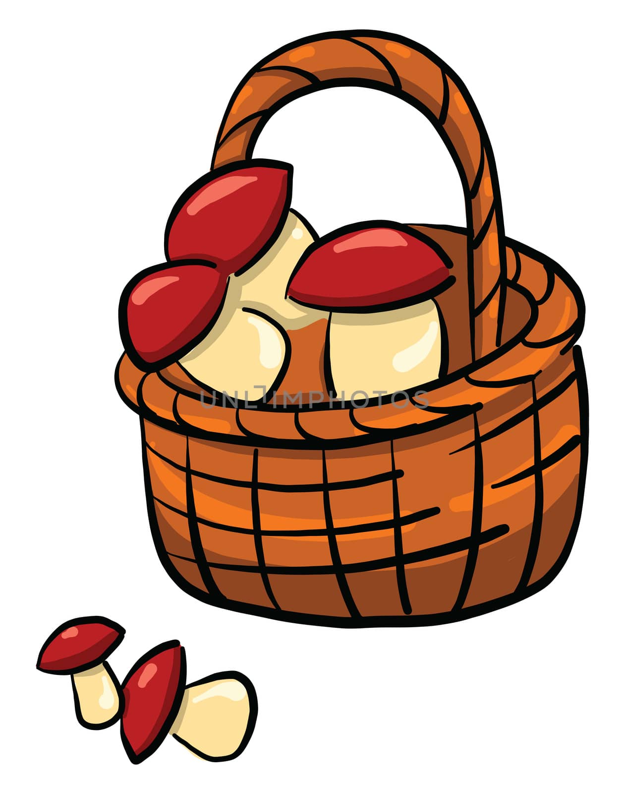 Mushrooms in basket , illustration, vector on white background by Morphart