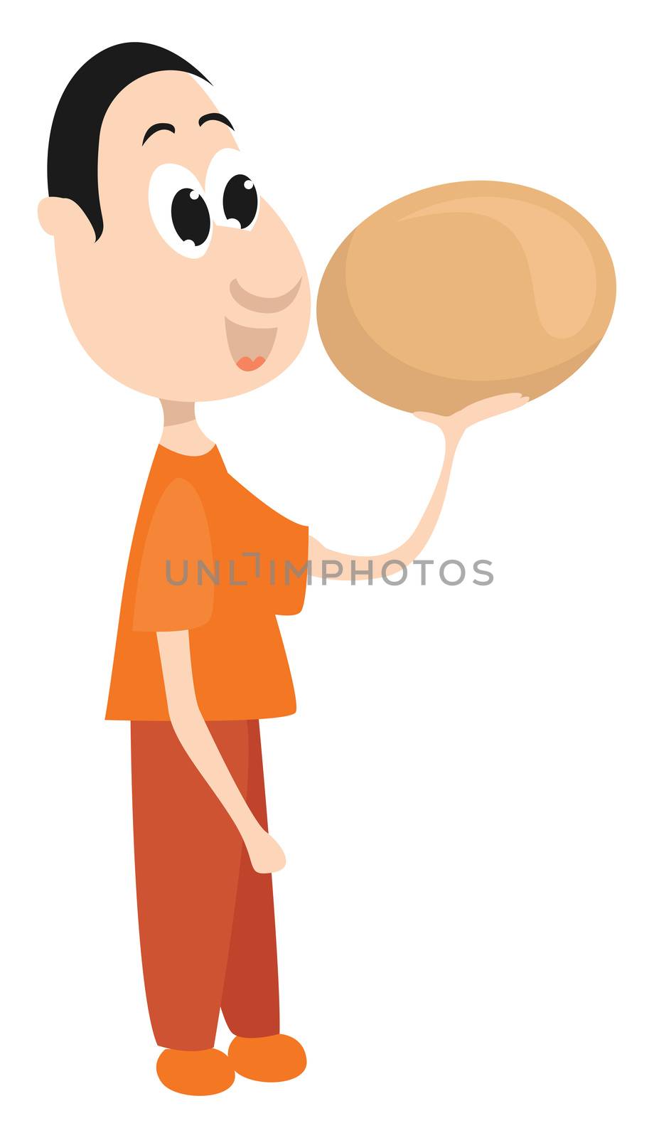 Man holding ostrich egg , illustration, vector on white background