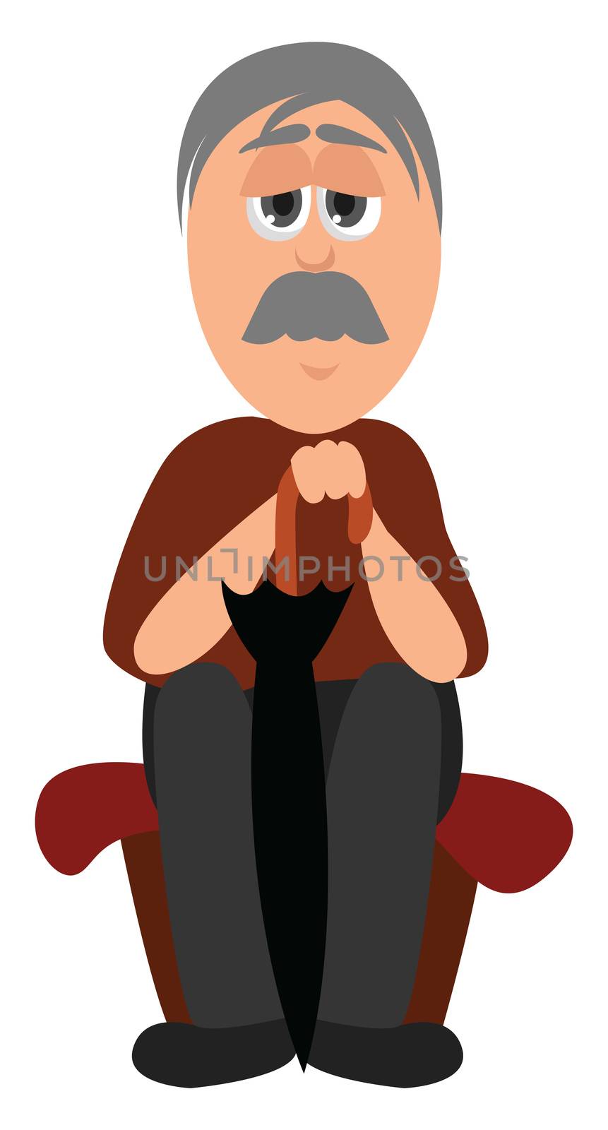 Old man with umbrella , illustration, vector on white background