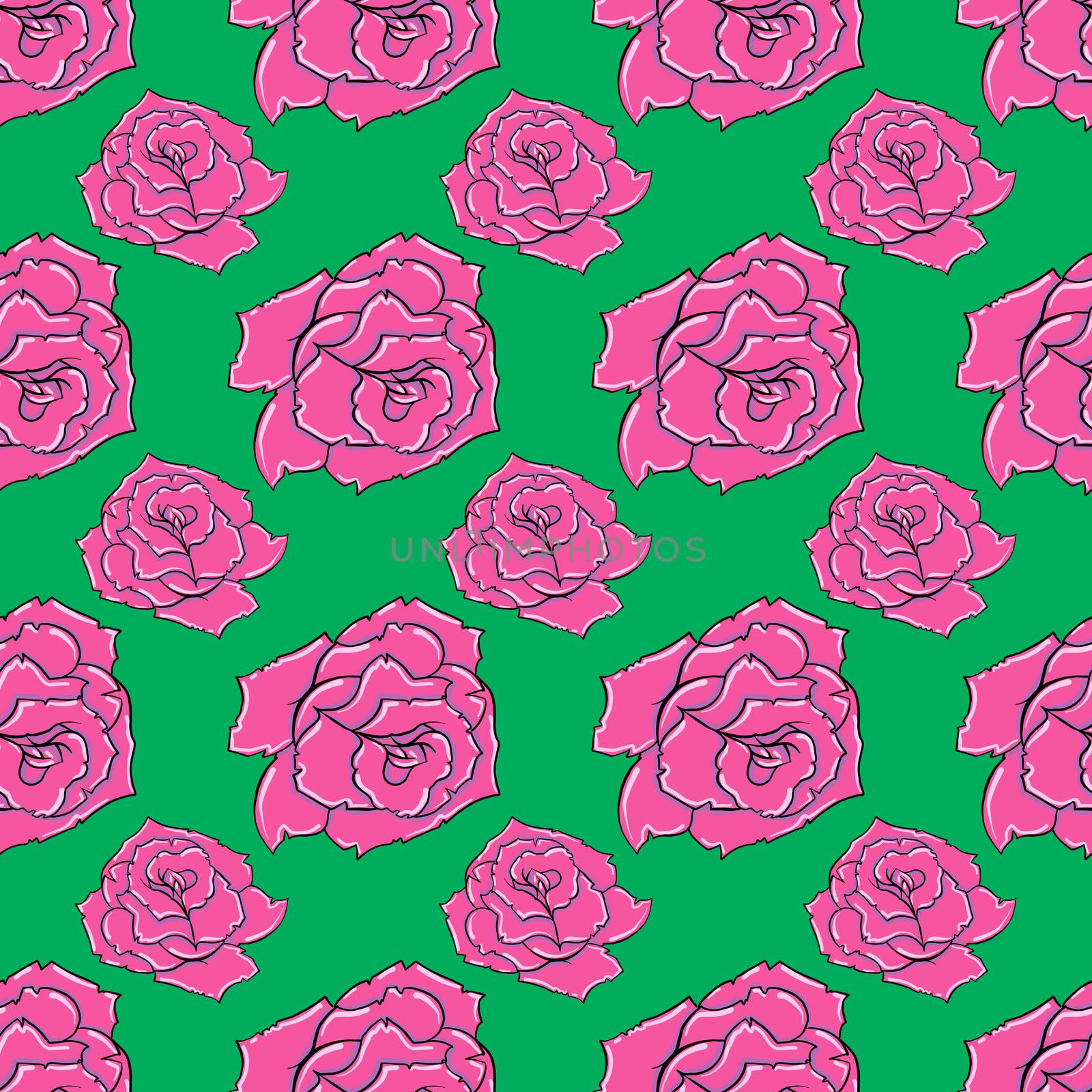 Pink roses pattern , illustration, vector on white background by Morphart