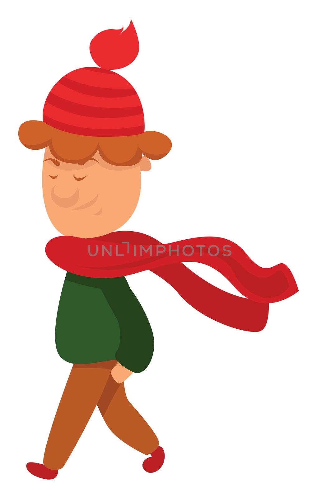 Man with winter scarf , illustration, vector on white background