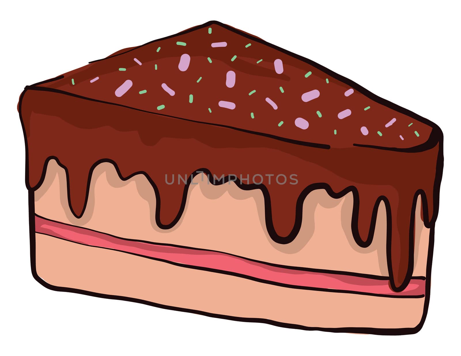 Piece of chocolate cake , illustration, vector on white backgrou by Morphart