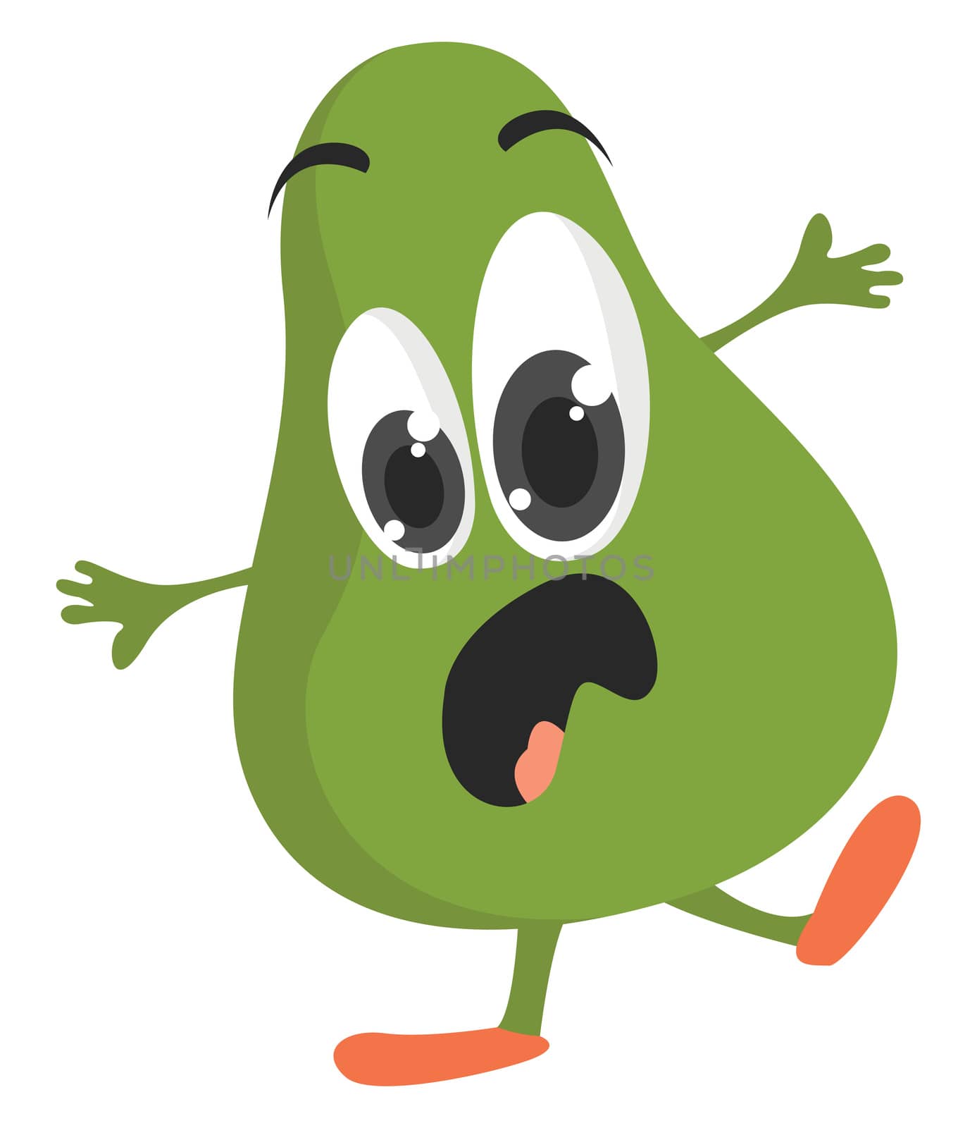 Green pear in trouble , illustration, vector on white background