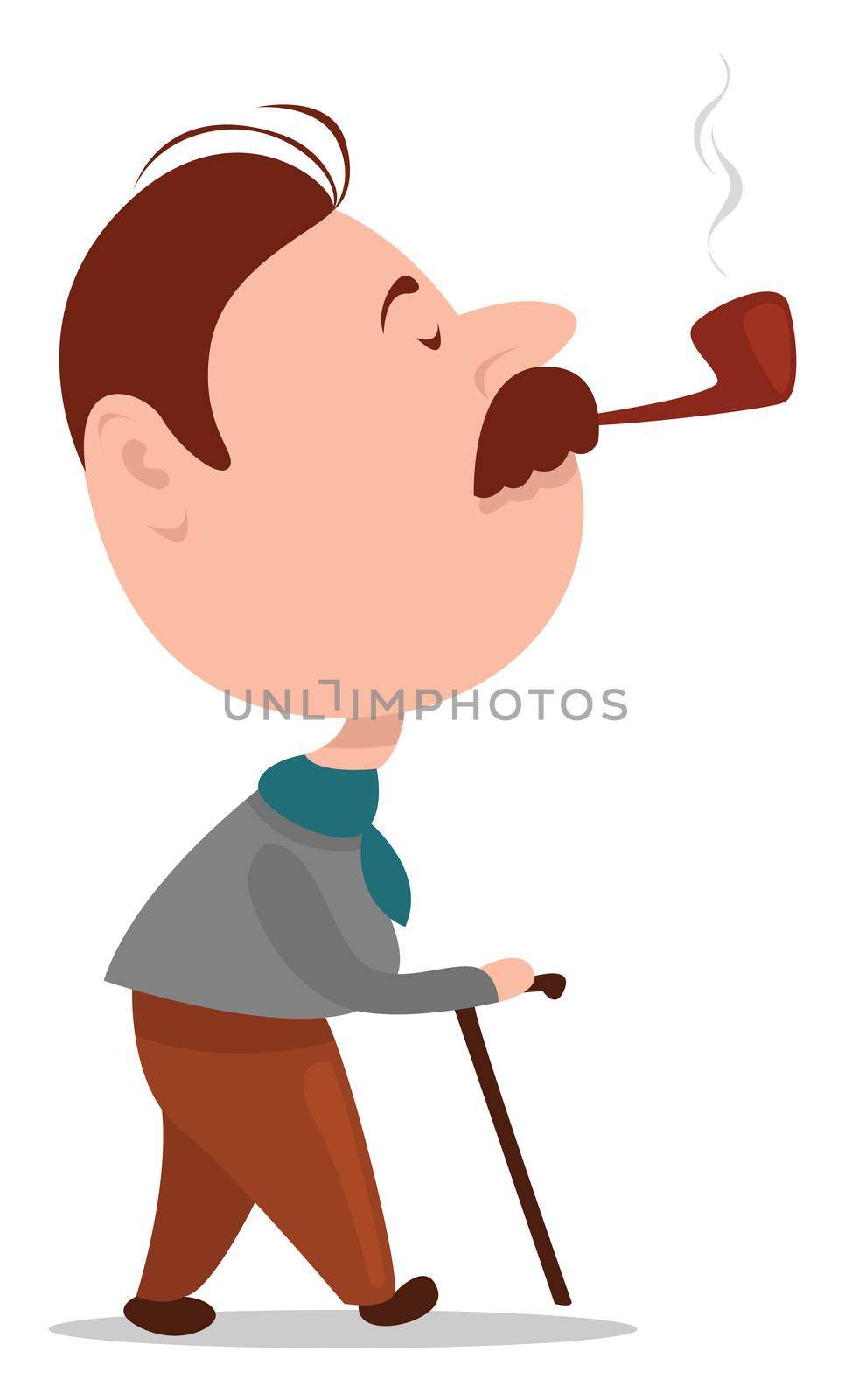 Man smoking pipe , illustration, vector on white background