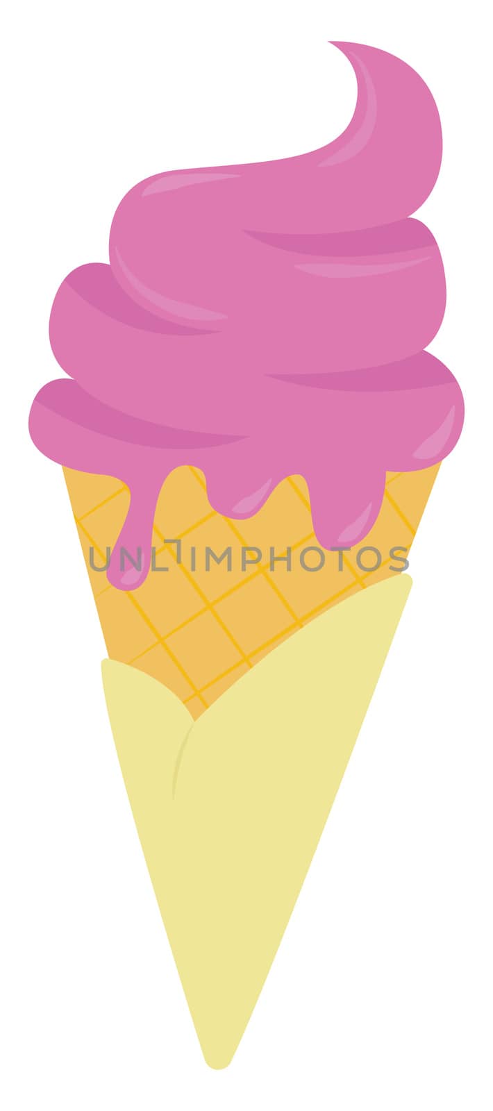 Pink ice cream in cone , illustration, vector on white background