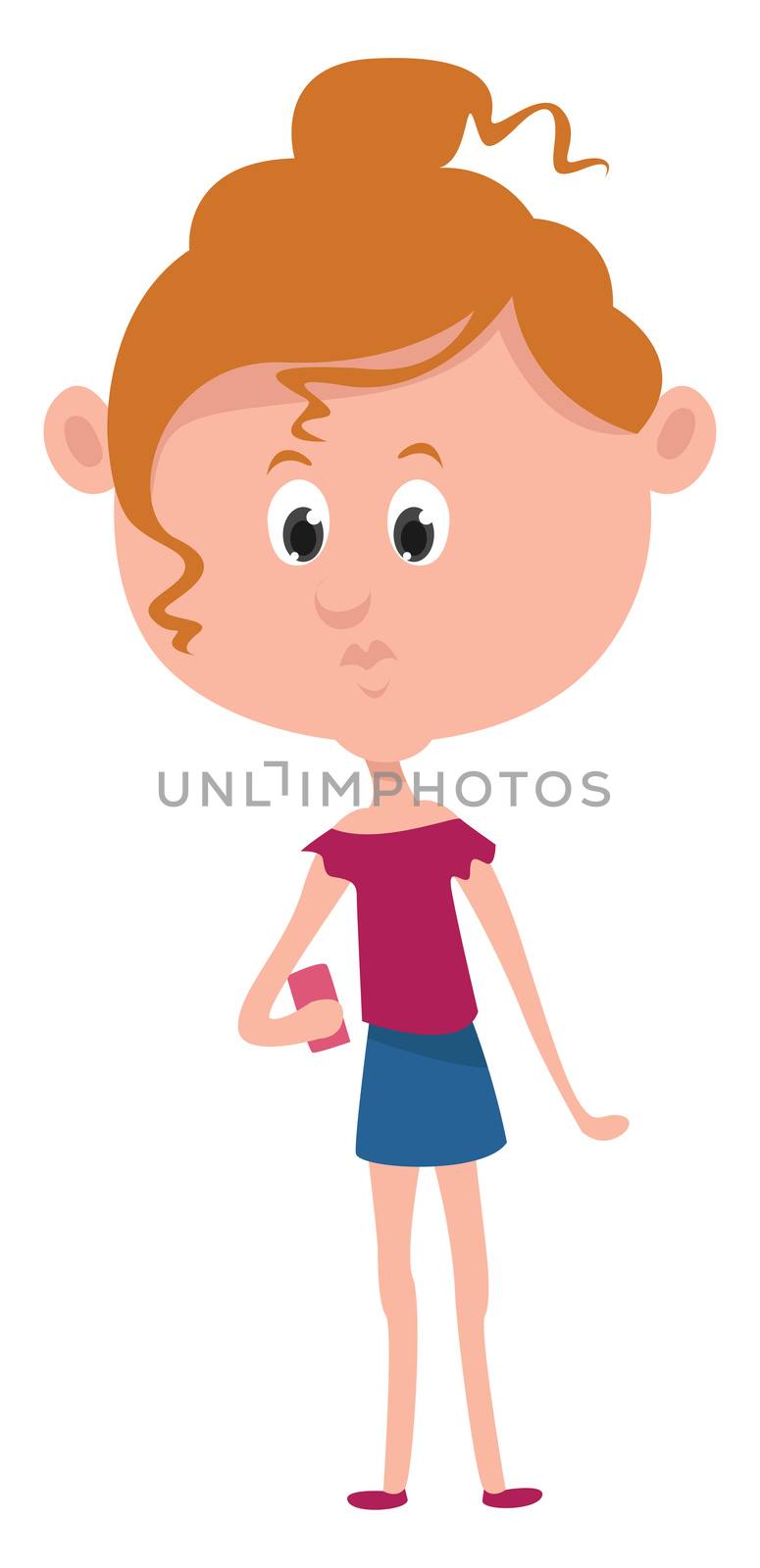 Girl with pink phone , illustration, vector on white background by Morphart