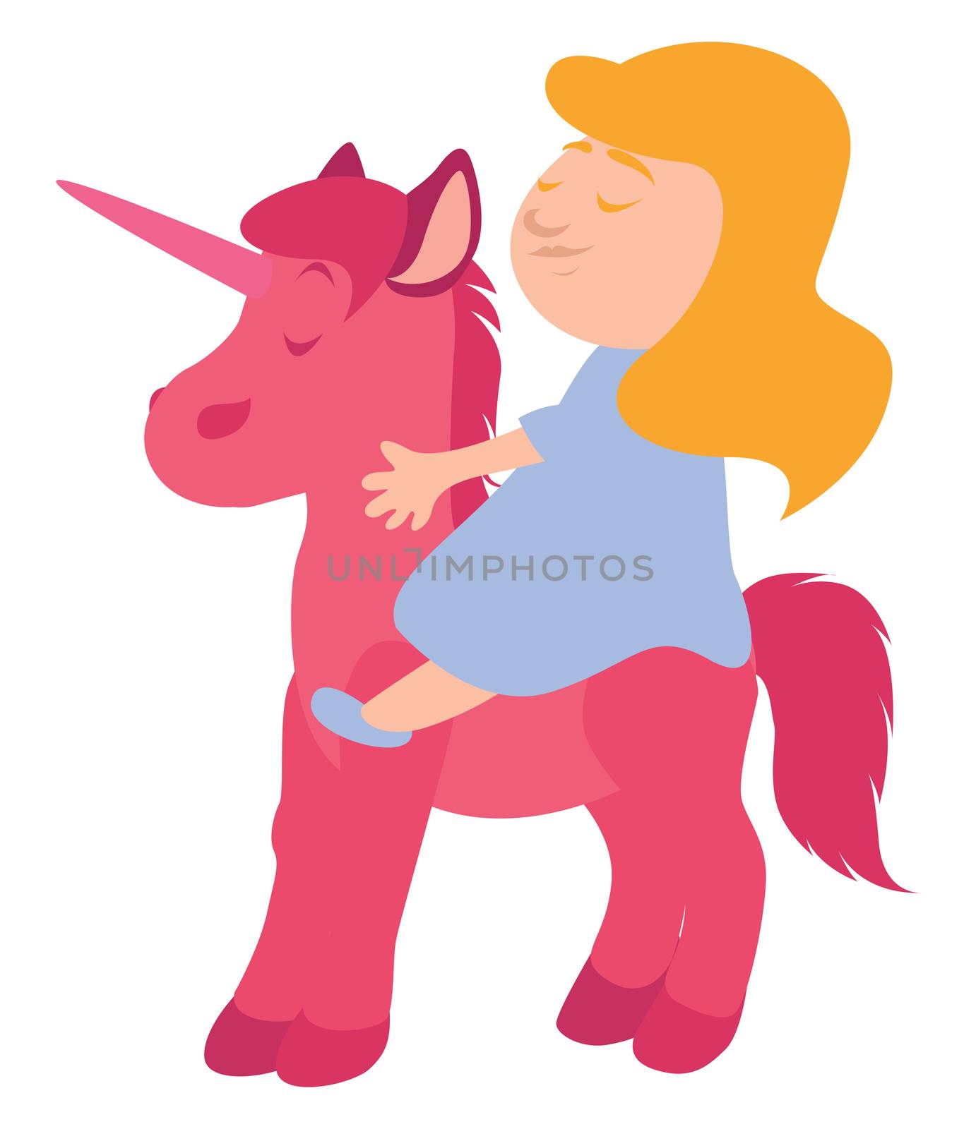 Girl on a pink pony , illustration, vector on white background
