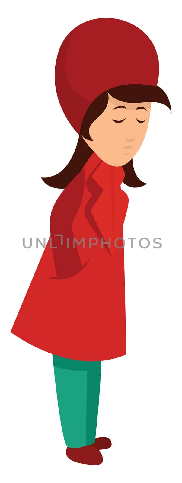 Woman in red coat , illustration, vector on white background by Morphart