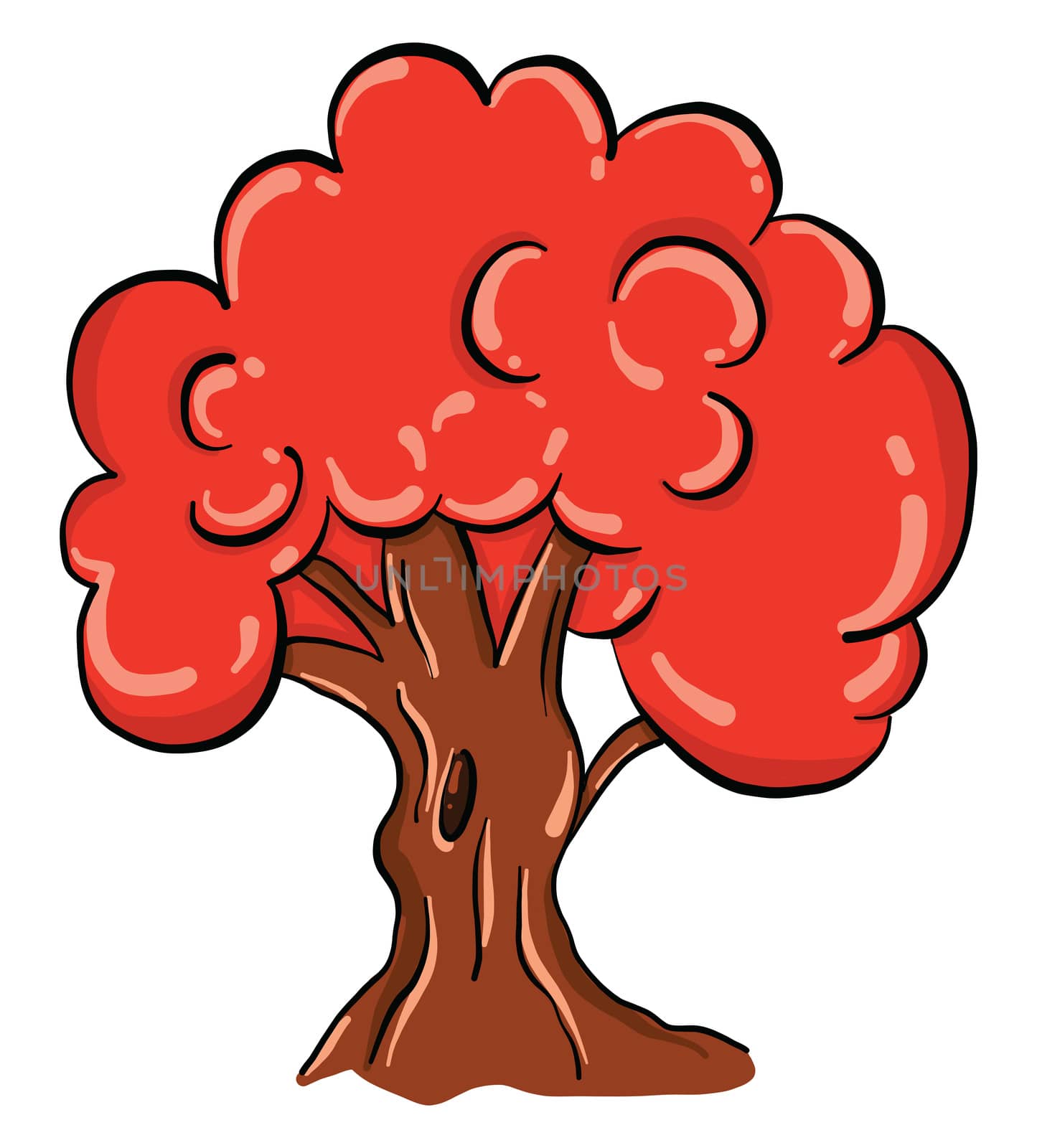 Red tree , illustration, vector on white background by Morphart