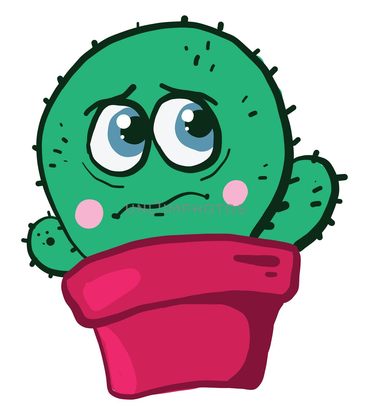 Sad cactus , illustration, vector on white background