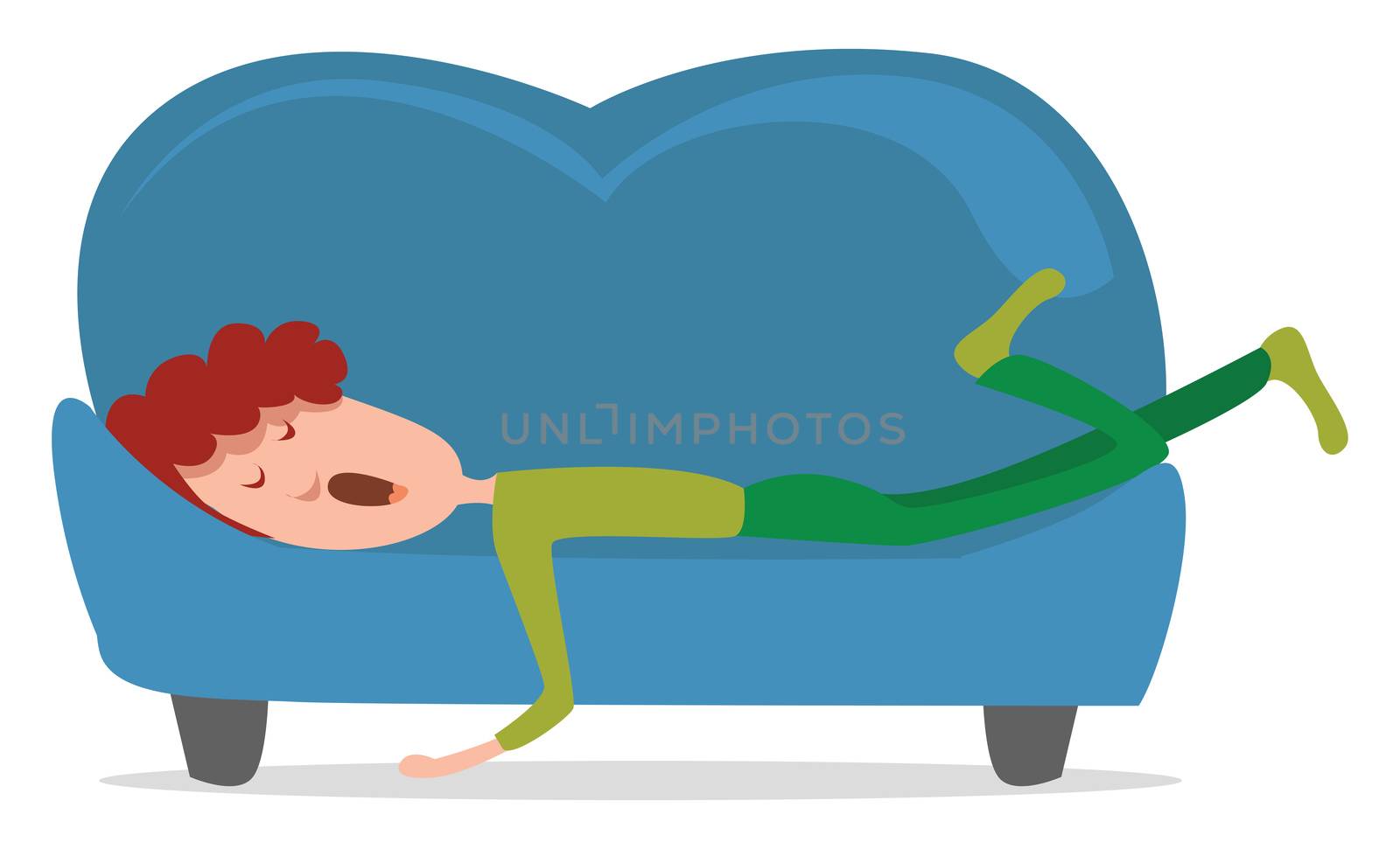 Sleeping man on the couch , illustration, vector on white backgr by Morphart