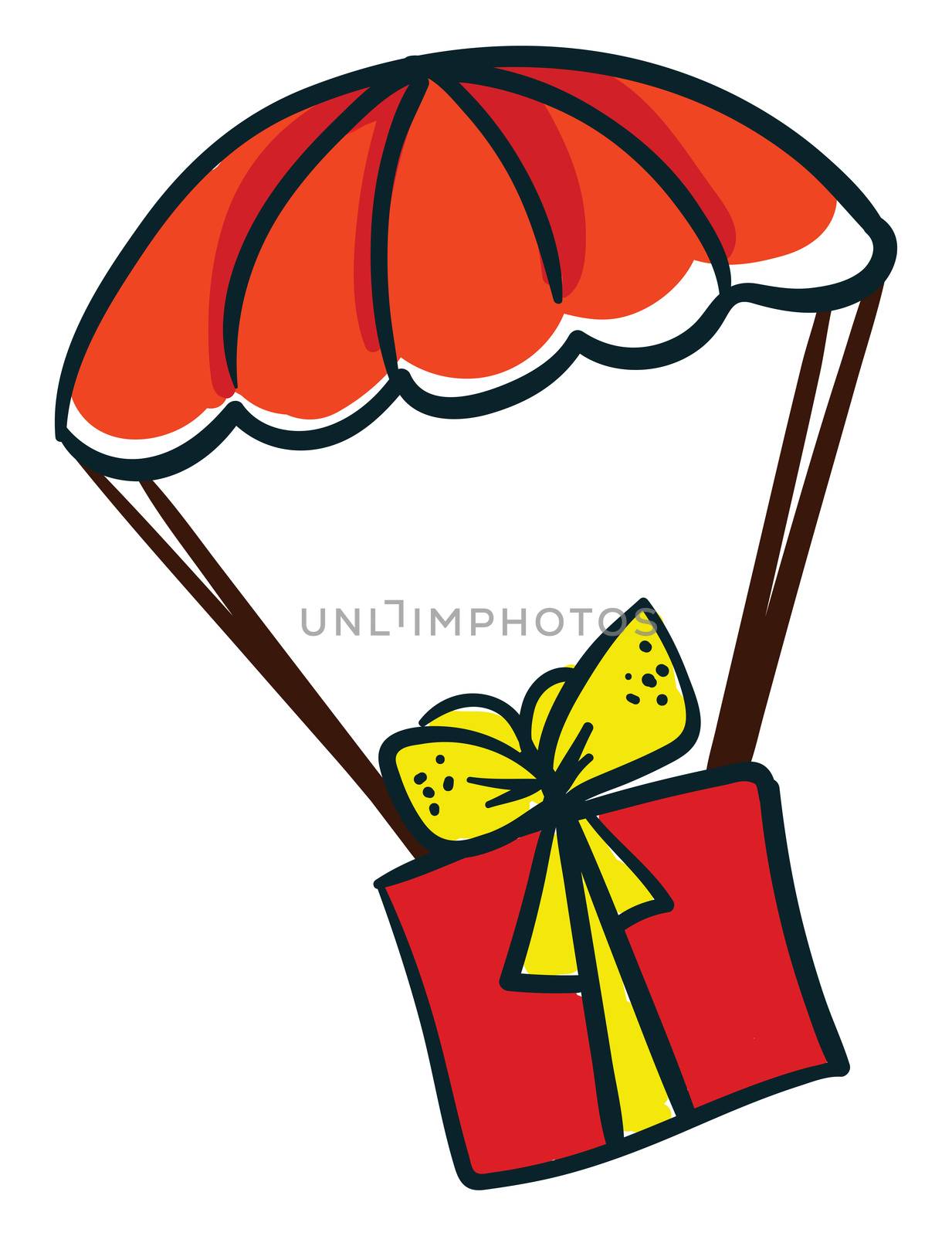 Parachute with gift box , illustration, vector on white background