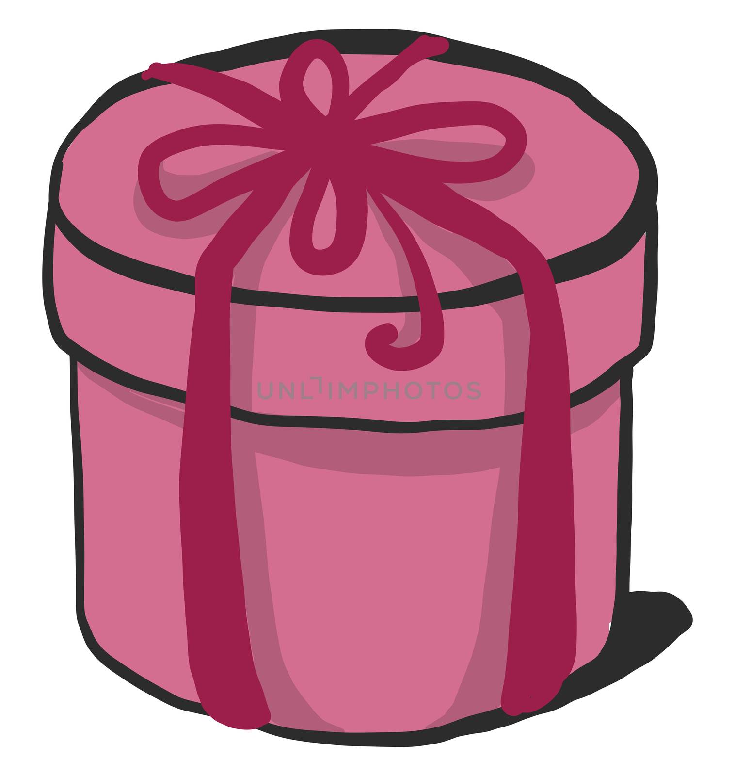 Round pink gift box , illustration, vector on white background