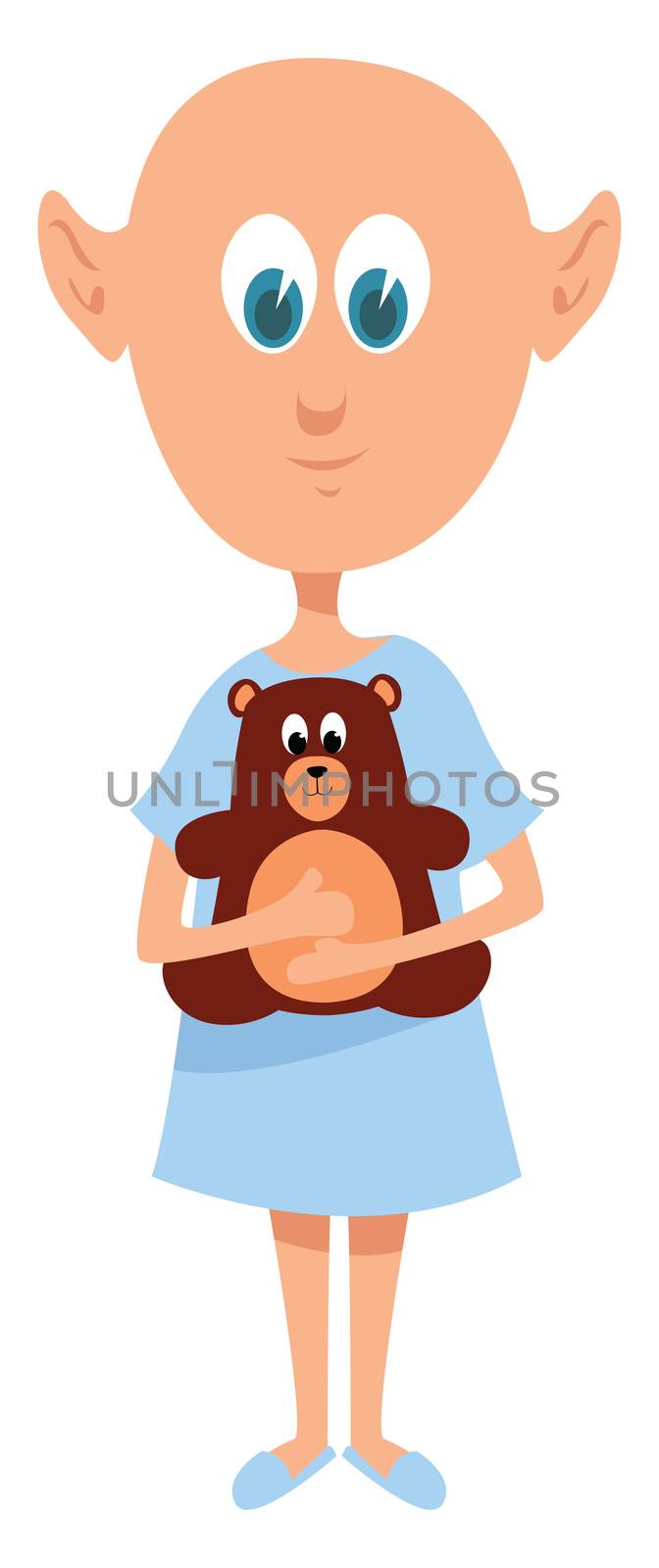 Kid with toy bear , illustration, vector on white background