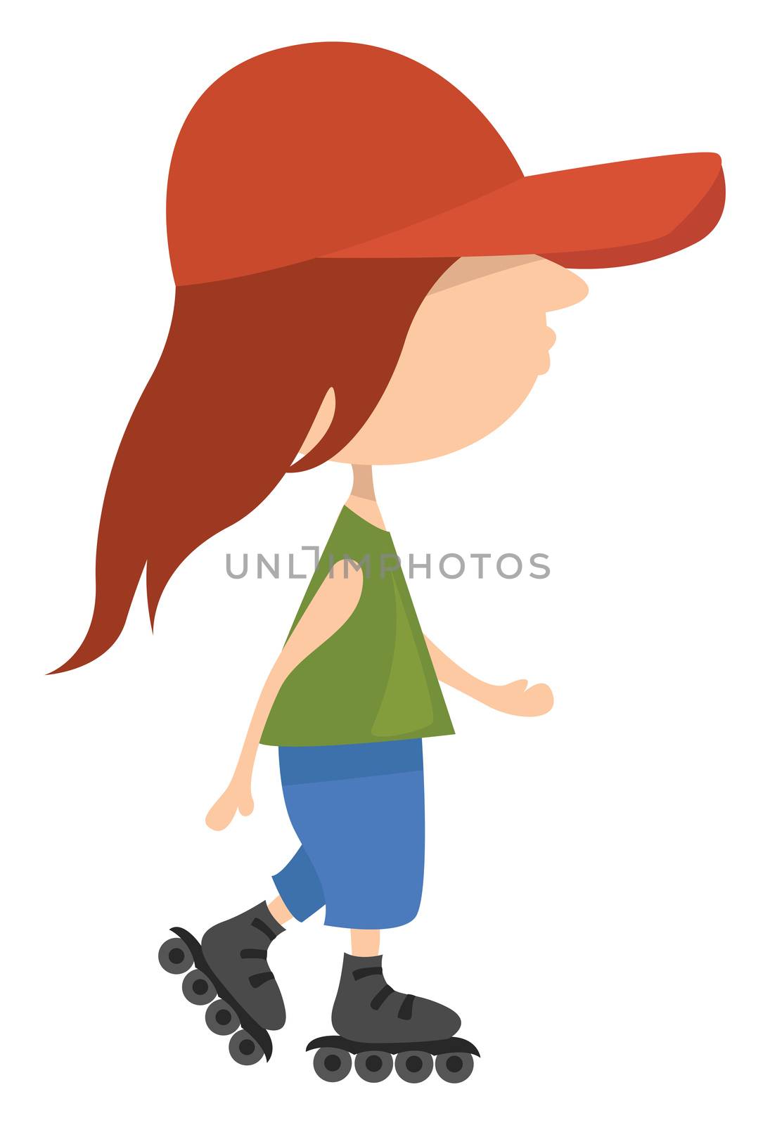 Girl with roller skates , illustration, vector on white backgrou by Morphart